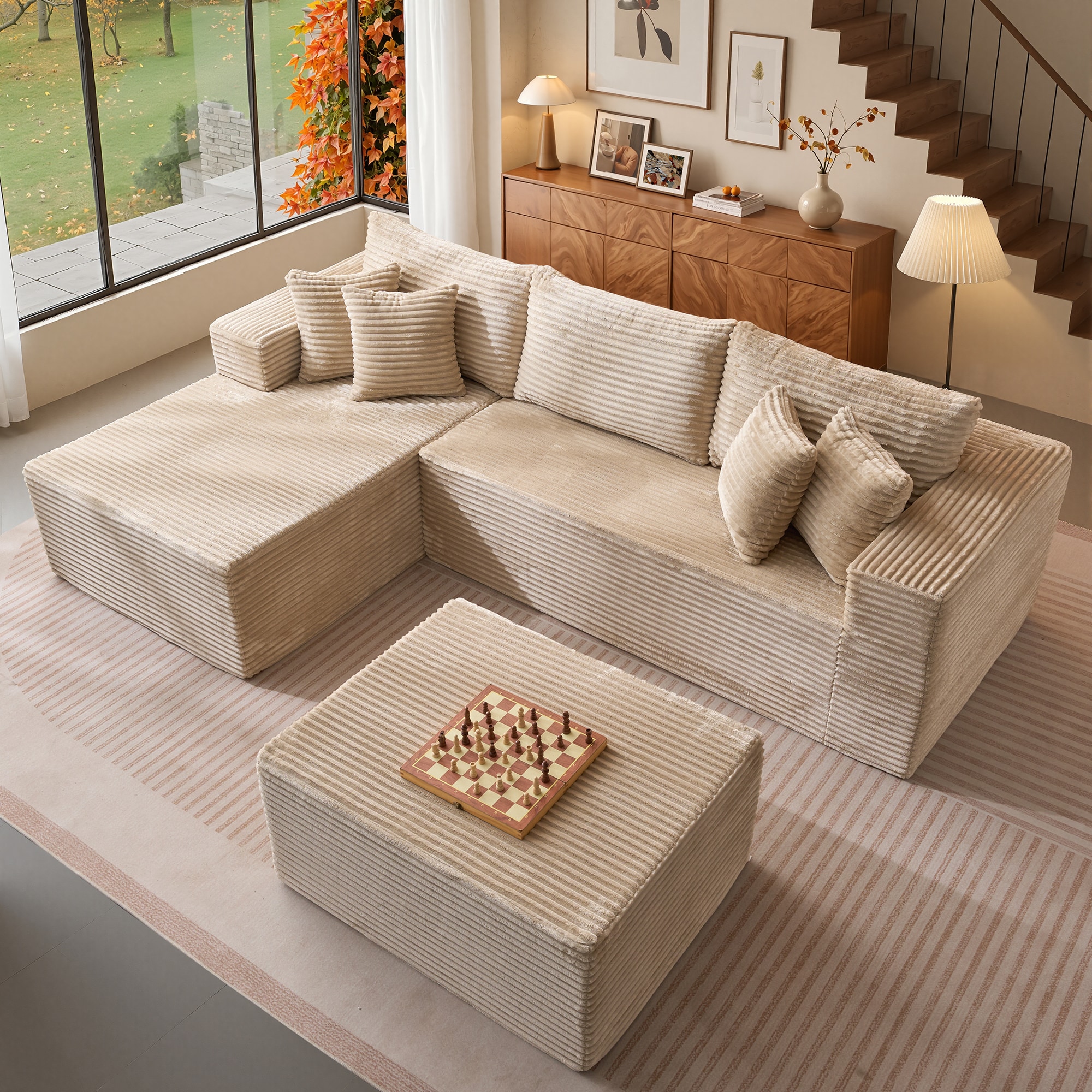 Ovios - 108.12-in W Modern Beige 3-seater Sectional