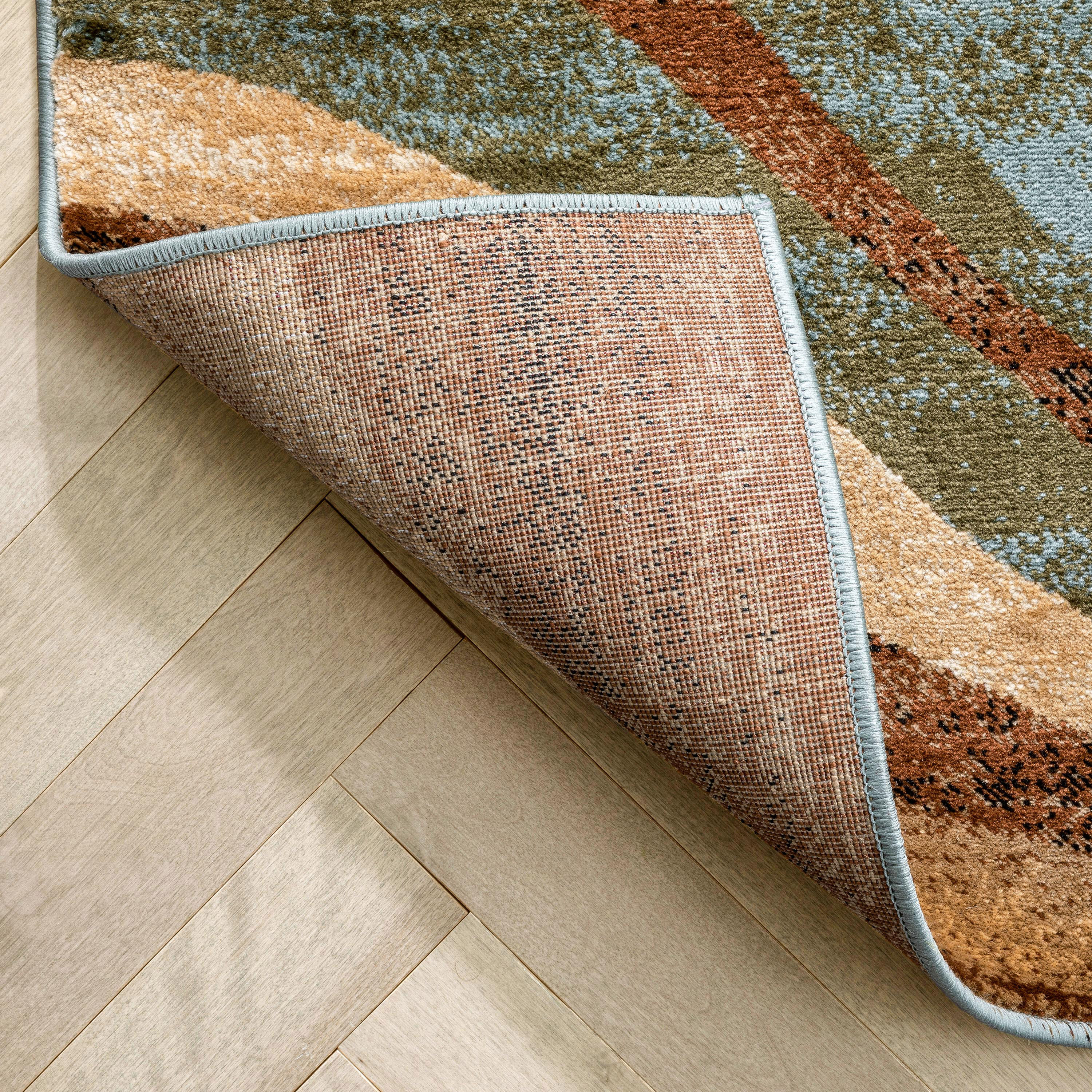 Modern Geometric Blue and Beige Rectangular Area Rug