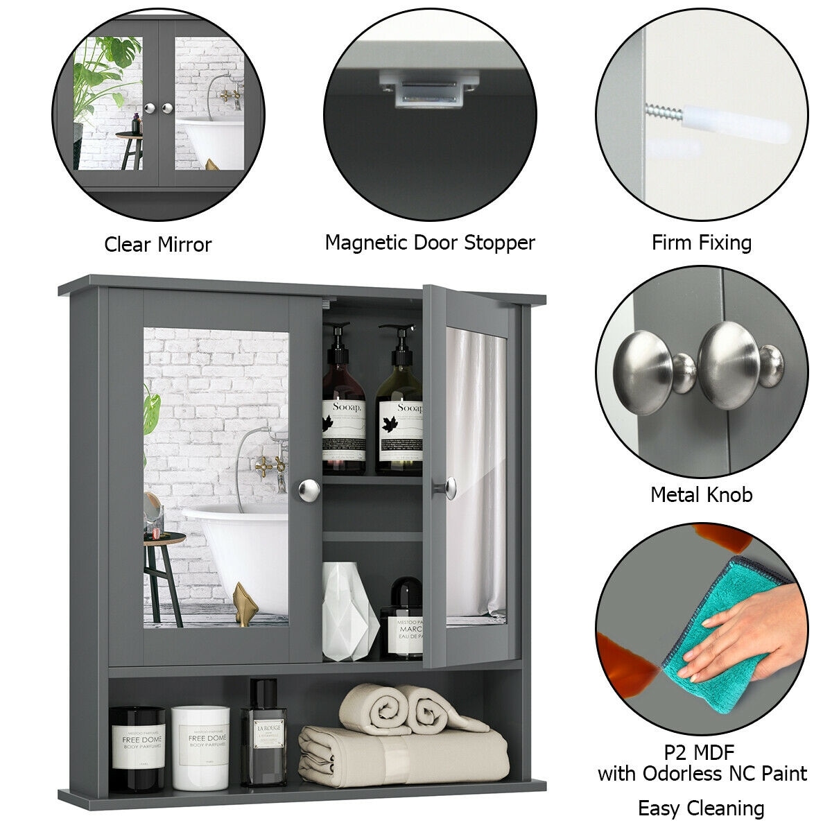 WELLFOR BA-HGY-7396GR Bathroom-Medicine-Cabinets - View #12