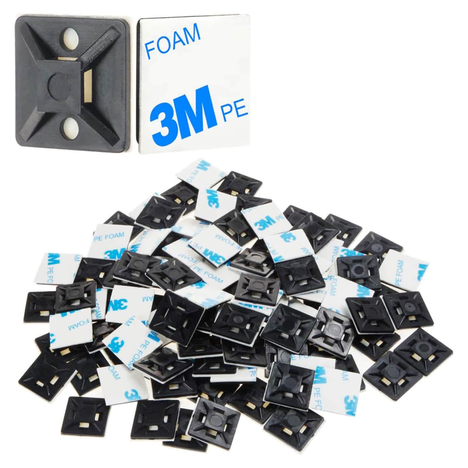 Etokfoks 100 PCS 3 4 Inch Black Self Adhesive Cable Zip Tie Mounts Wire Clips Holders Management Anchors Organizer Squares HS 101S #EFT1020Z12