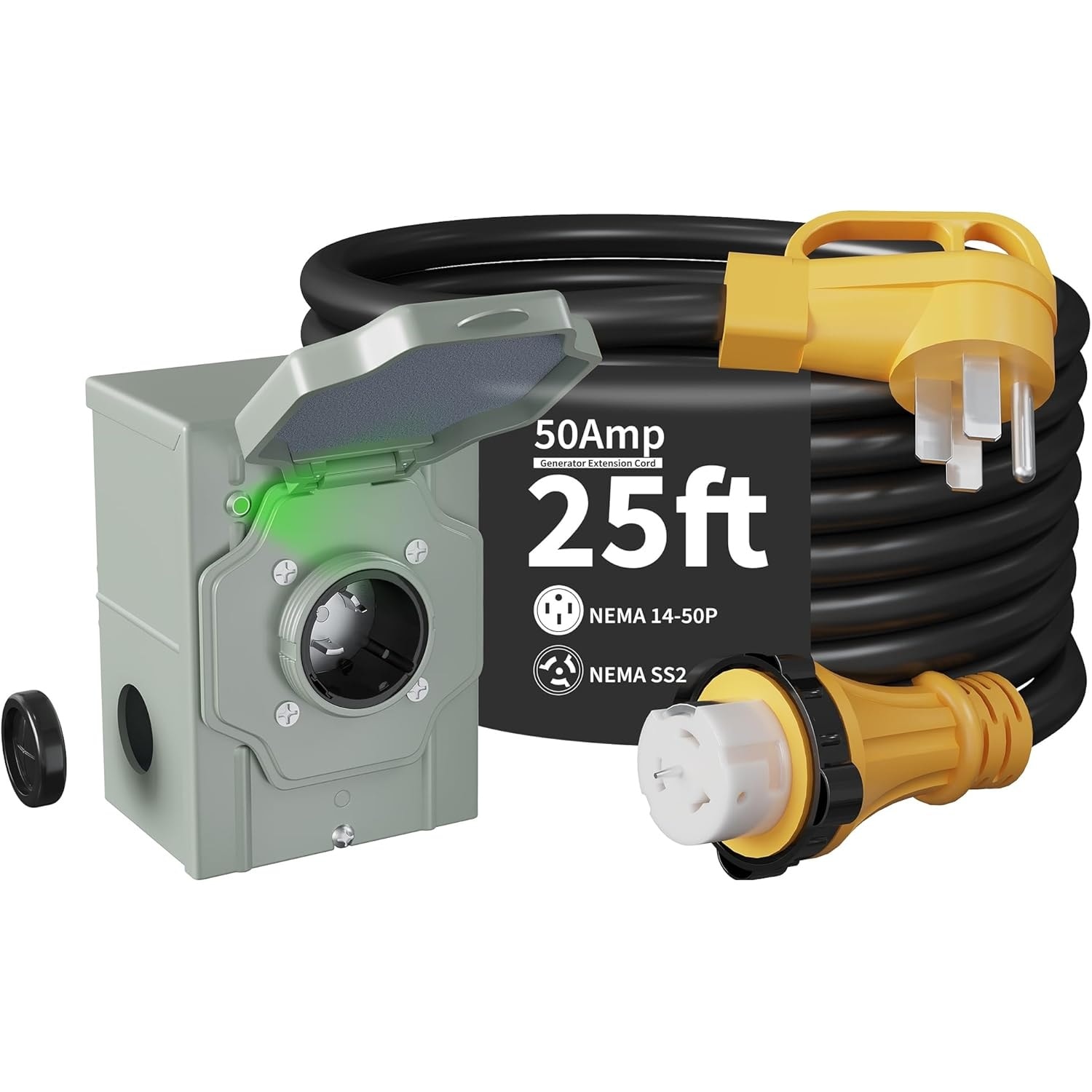 GAOMON 50 Amp 25FT Generator Cord with Power Inlet Box NEMA 14-50P to SS2-50R Twist Lock ETL Listed