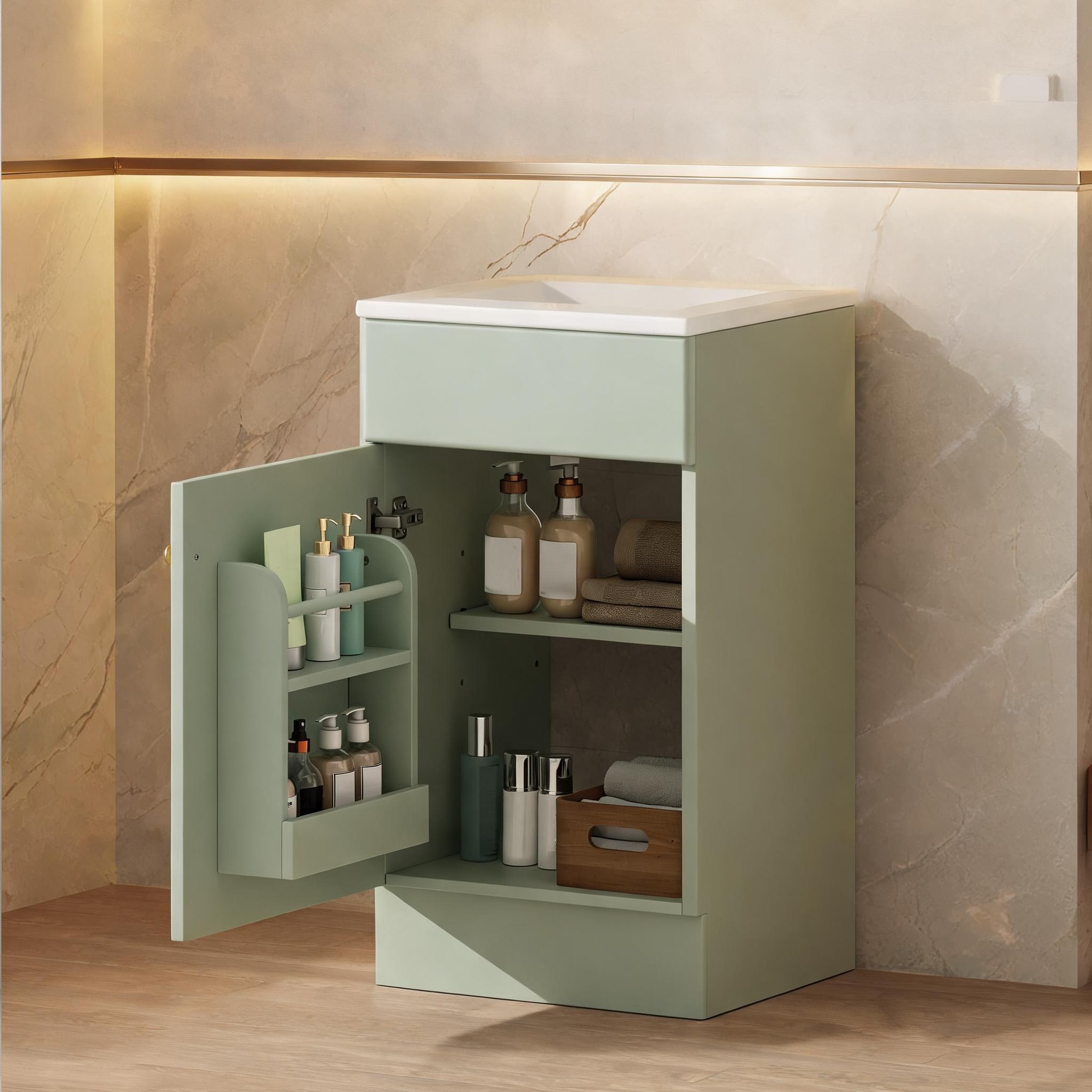 SunJet - Soft Green Freestanding Bathroom Vanity Set with Soft-Close Door and Adjustable Shelf 18...