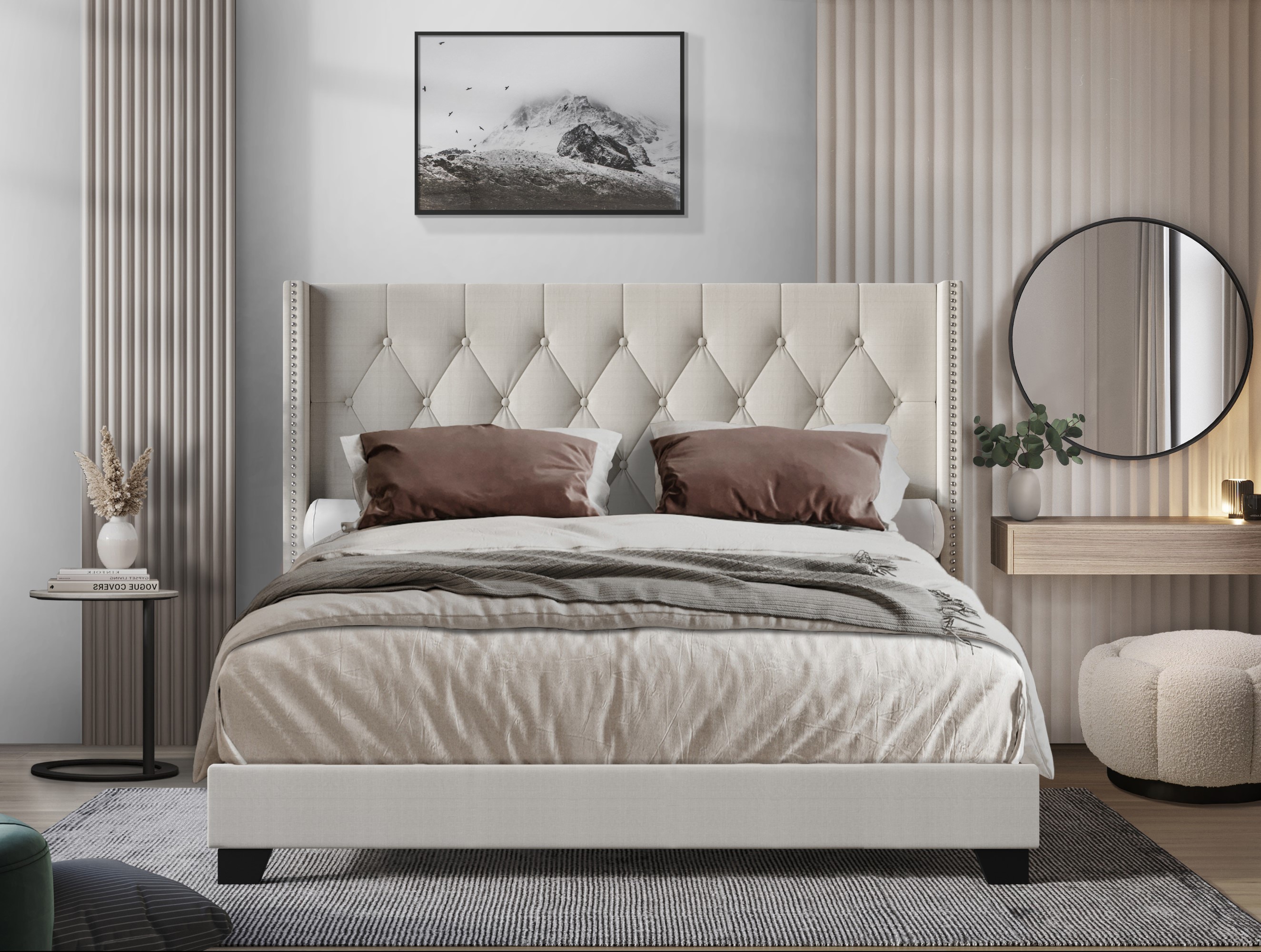 Home Design 80177-121 Danbury Warm Gray Linen Twin Wood Panel Bed