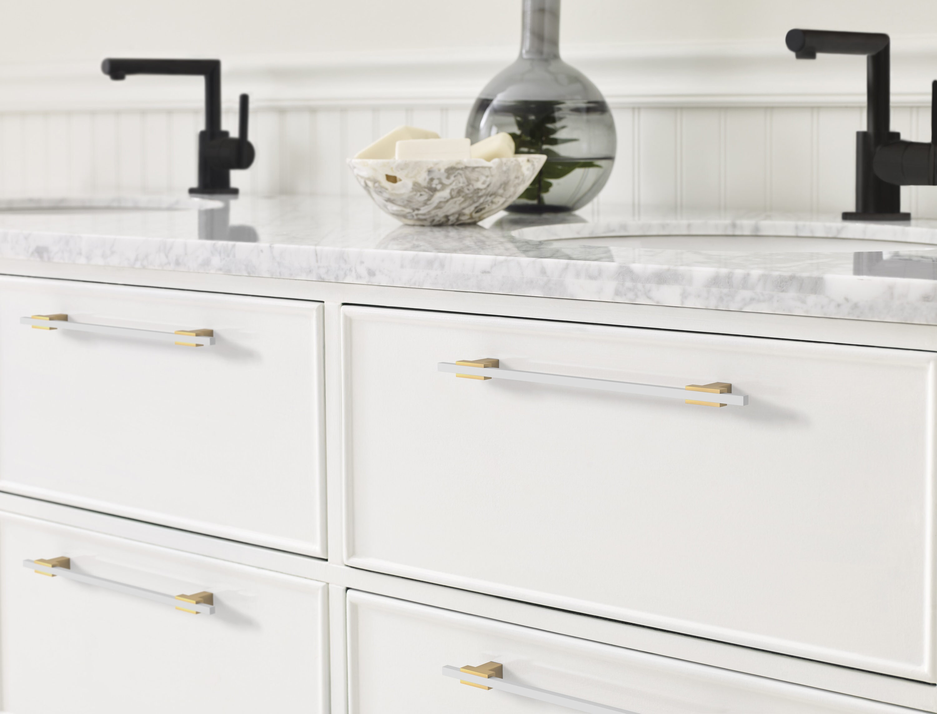 Champagne Bronze and White Modern Bar Cabinet Pull