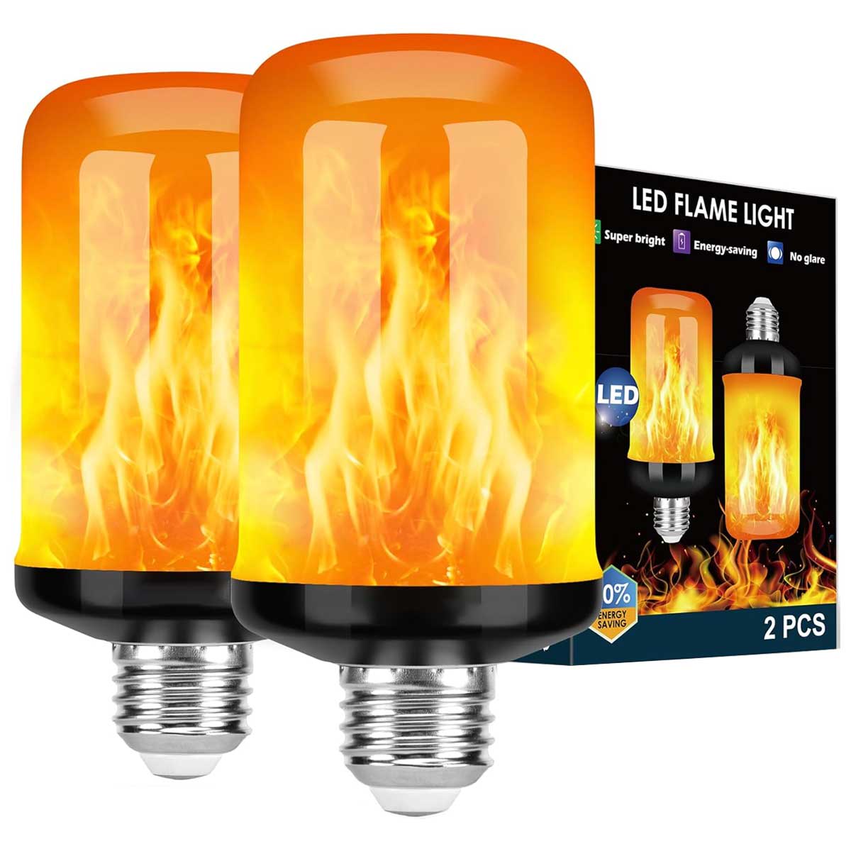 Aoibox AB0808BS067 Upgraded LED Flame Light Bulbs 4 Modes Flickering Light Bulb with Upside Down Effect E26 Base Fire Bulb for Halloween Christmas Decorations Party Outdoor Indoor