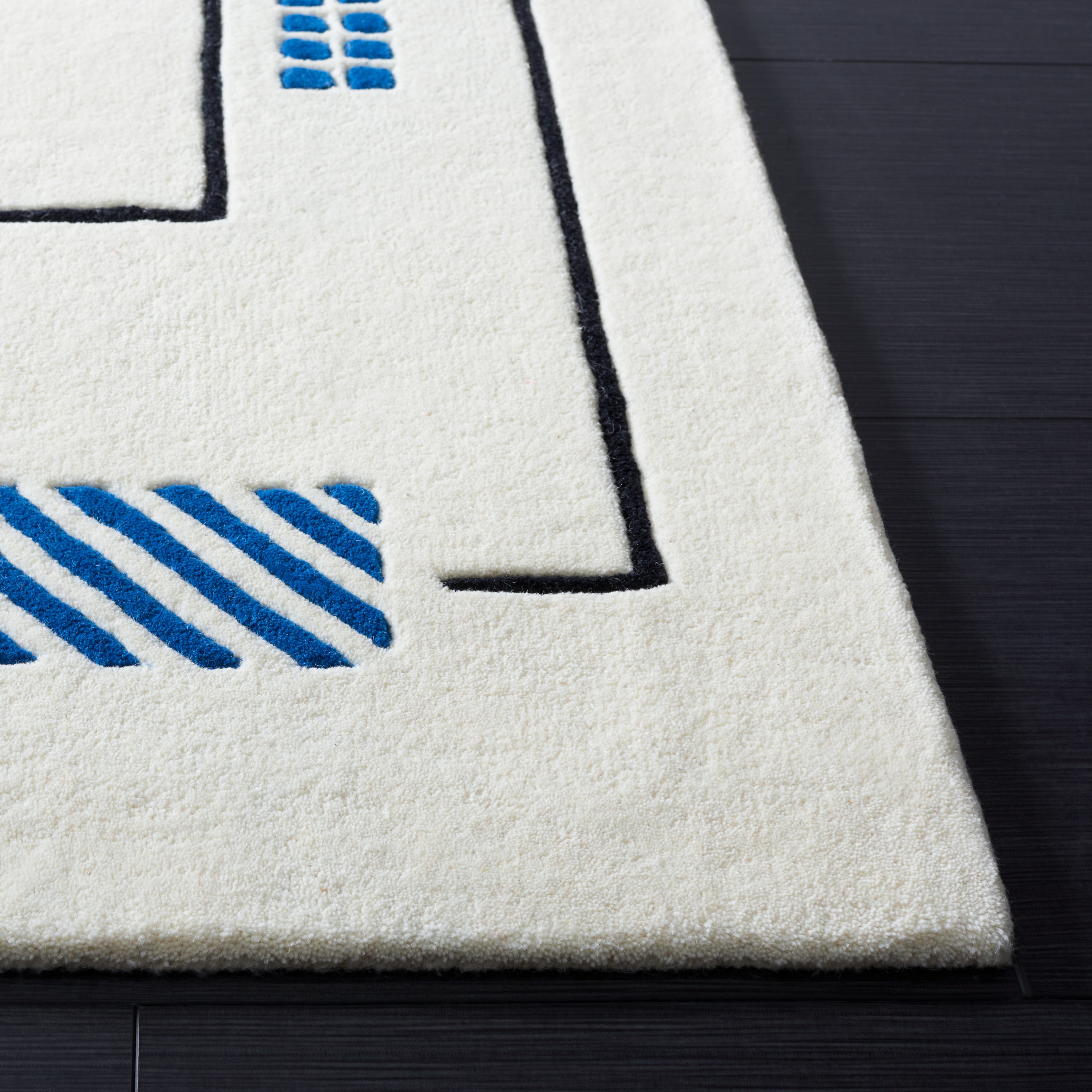 Ivory Abstract Tufted Square Wool & Silk Area Rug, 6' x 6'