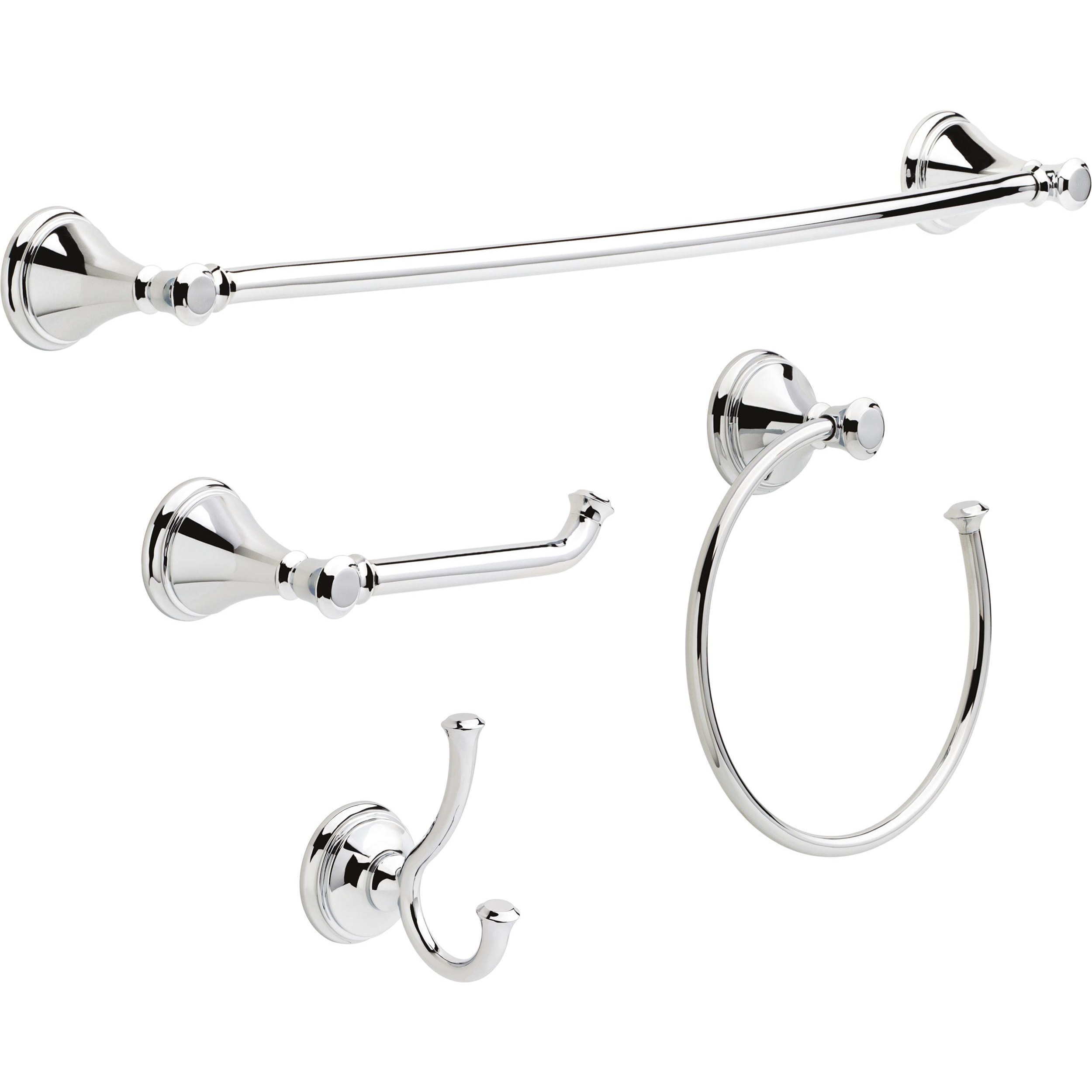Delta 4-Piece Cassidy Polished Chrome Decorative Bathroom Hardware Set with  Towel Bar, Toilet Paper Holder, Towel Ring and Robe Hook in the Decorative Bathroom  Hardware Sets department at