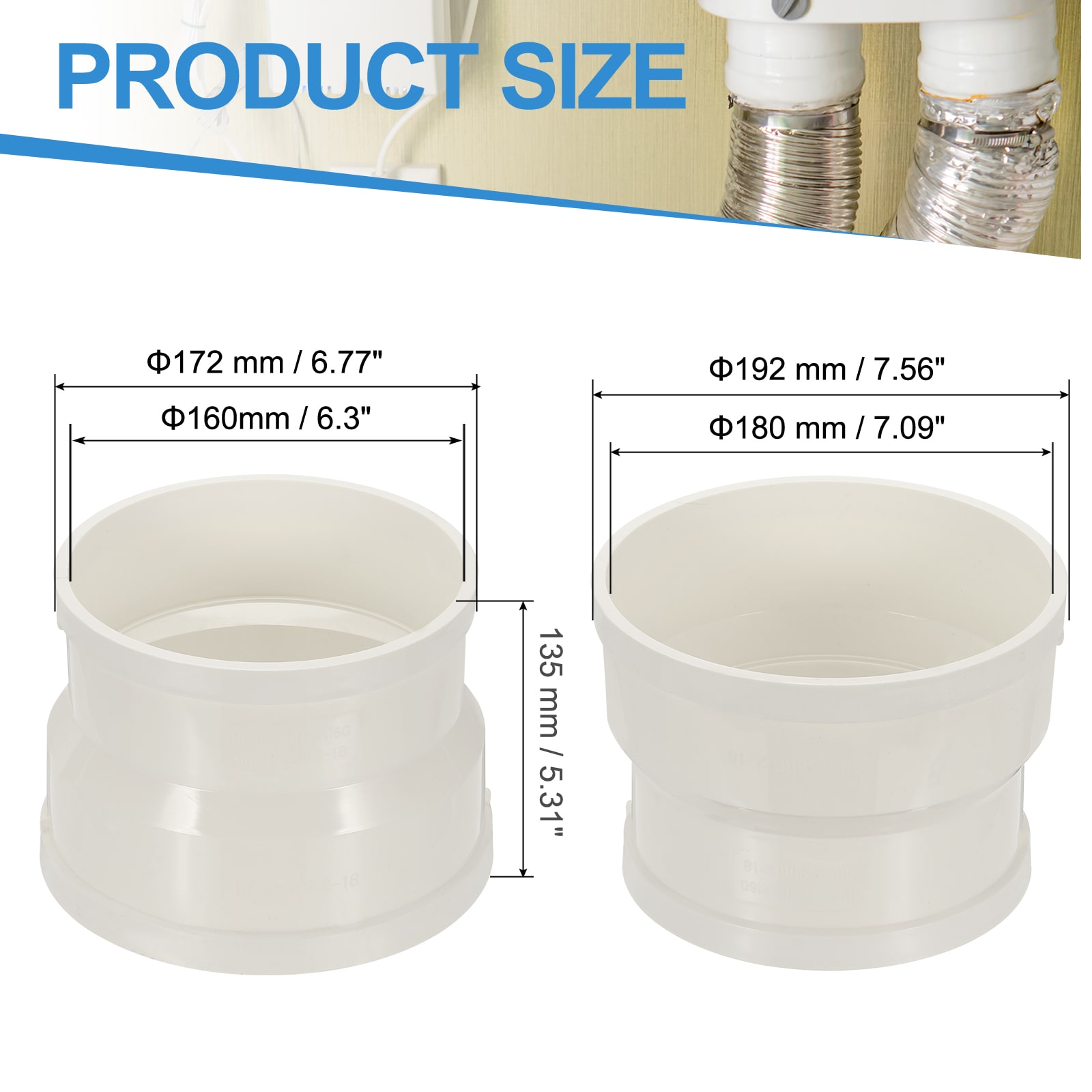 PATIKIL 7-Inch to 6-Inch Duct Reducer PVC Pipe Increaser Adapter ...