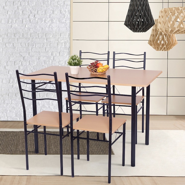 Costway 5 Piece Dining Table Set With 4 Chairs Wood Metal Kitchen Breakfast Furniture, Contemporary Small Dining Table Set