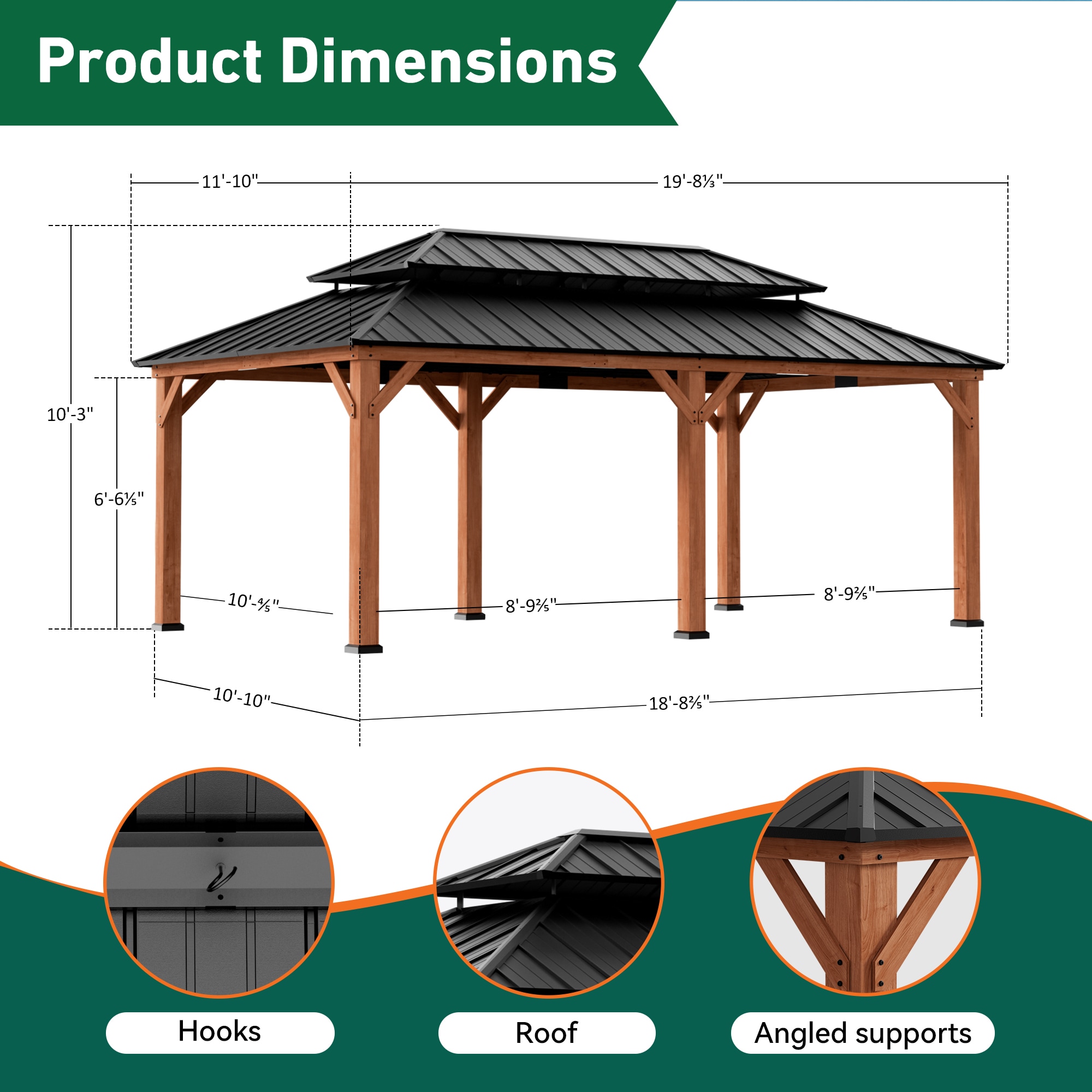 ELEVATE OUTDOORS IG10600013-1220MP Wood-Resin-Gazebos - View #3