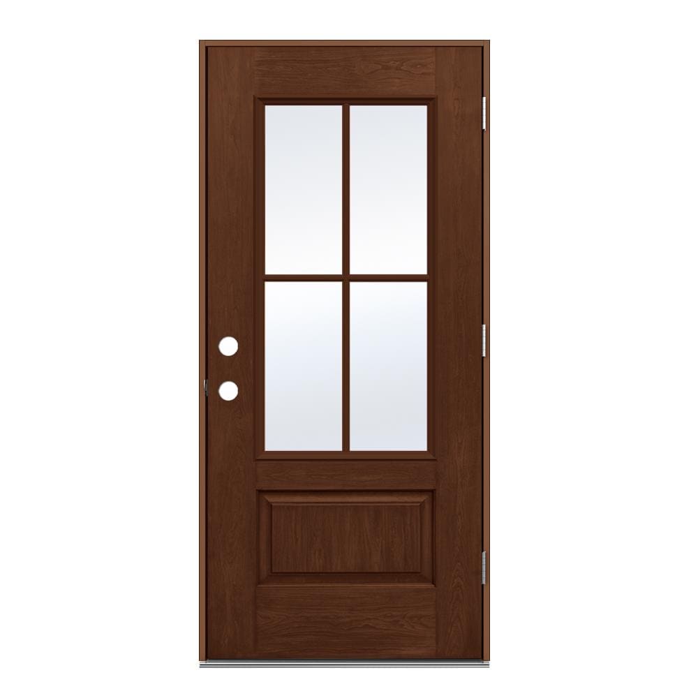 JELD-WEN LOWOLJW232500024 36-in x 80-in x 4-9/16-in Fiberglass 3/4 lite Left-hand outswing Dark Chocolate Stained Prehung Front Door Insulating core