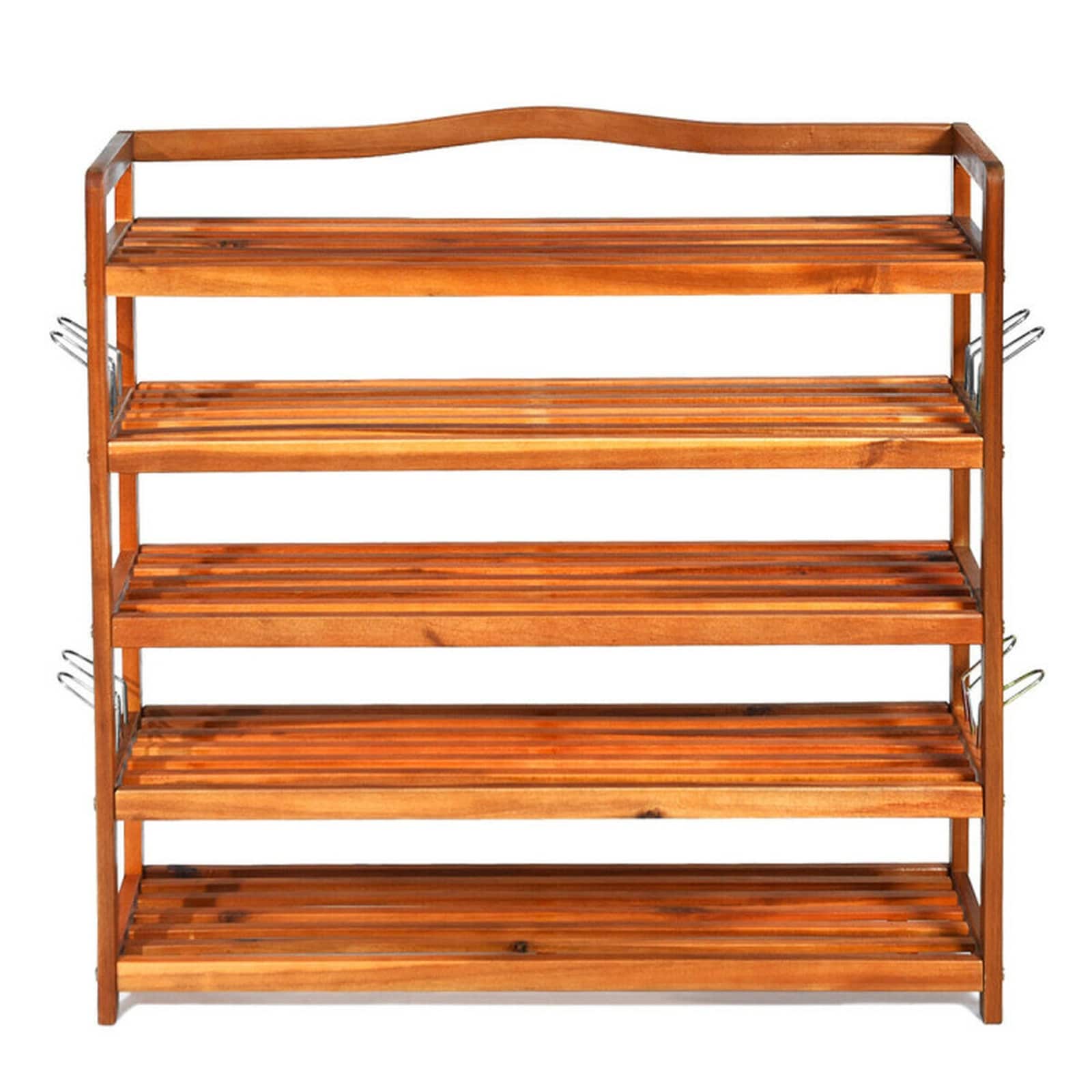 SUGIFT 5-Tier Acacia Wood Large Capacity Holds 12-18 Pairs Entryway Storage Shoe Rack #LW018SUGHY1823