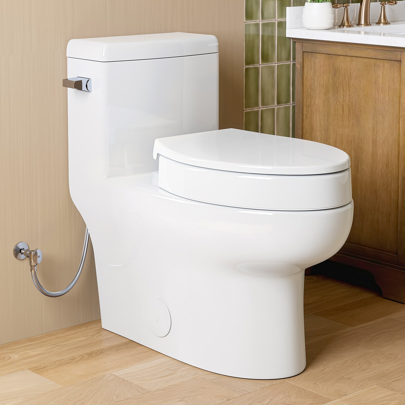 HOROW - (1-Piece) 1.28 GPF Single Flush Compact Elongated Toilet in White with 3 in. Toilet Seat ...