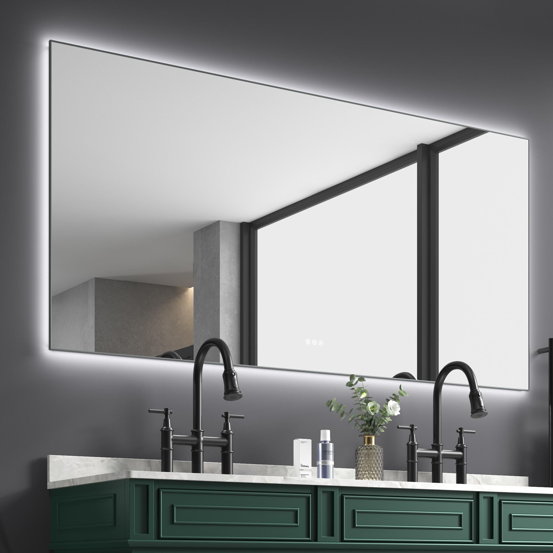 Bayfeve BF-281592-MIR LED Mirror 60-in x 36-in Polished Frameless Rectangle Dimmable LED Lighted Fog Free Bathroom Vanity Mirror ( Gun Ash )
