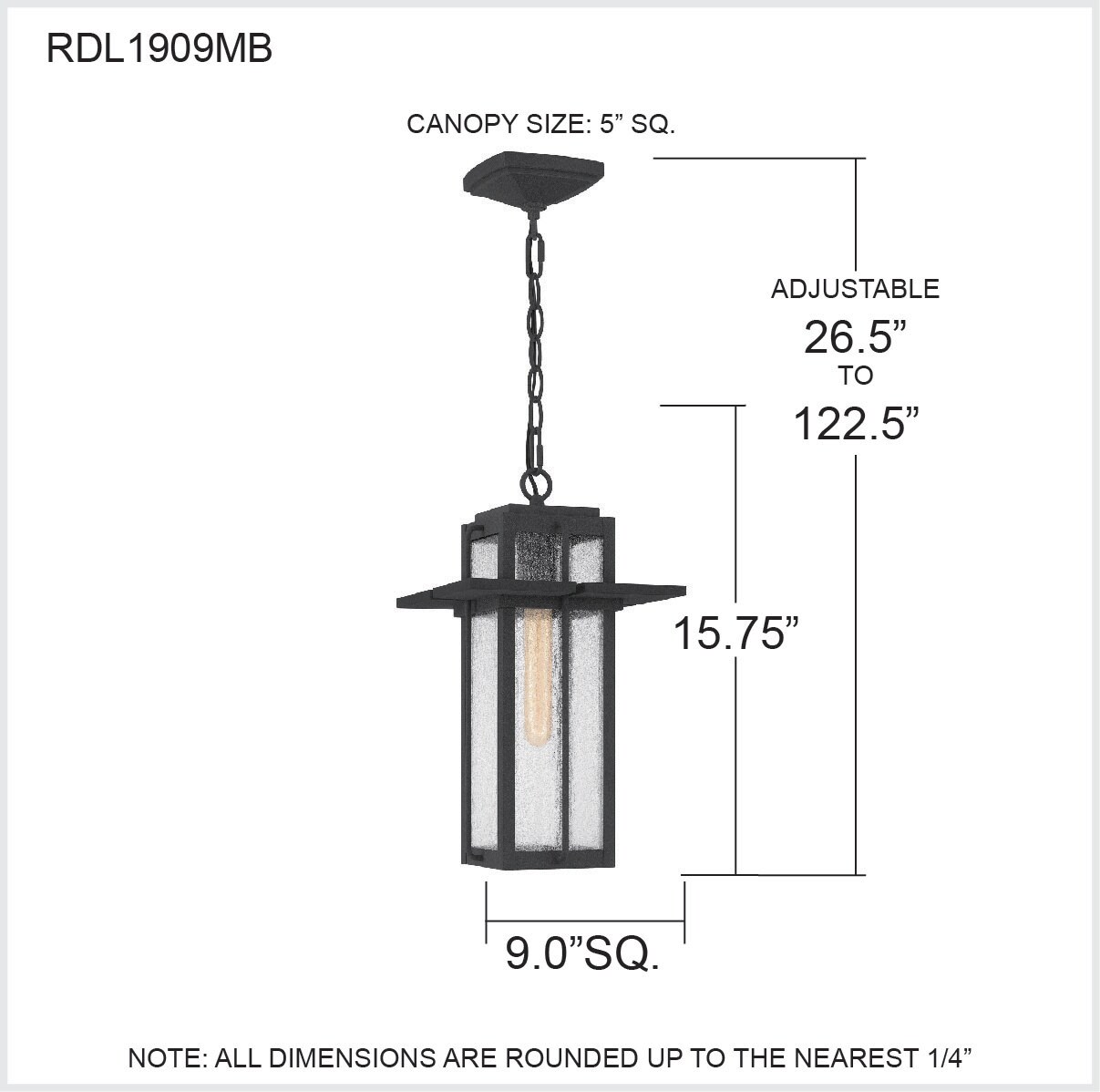 Quoizel Randall Mottled Black Transitional Seeded Glass Lantern Medium Outdoor Hanging Pendant