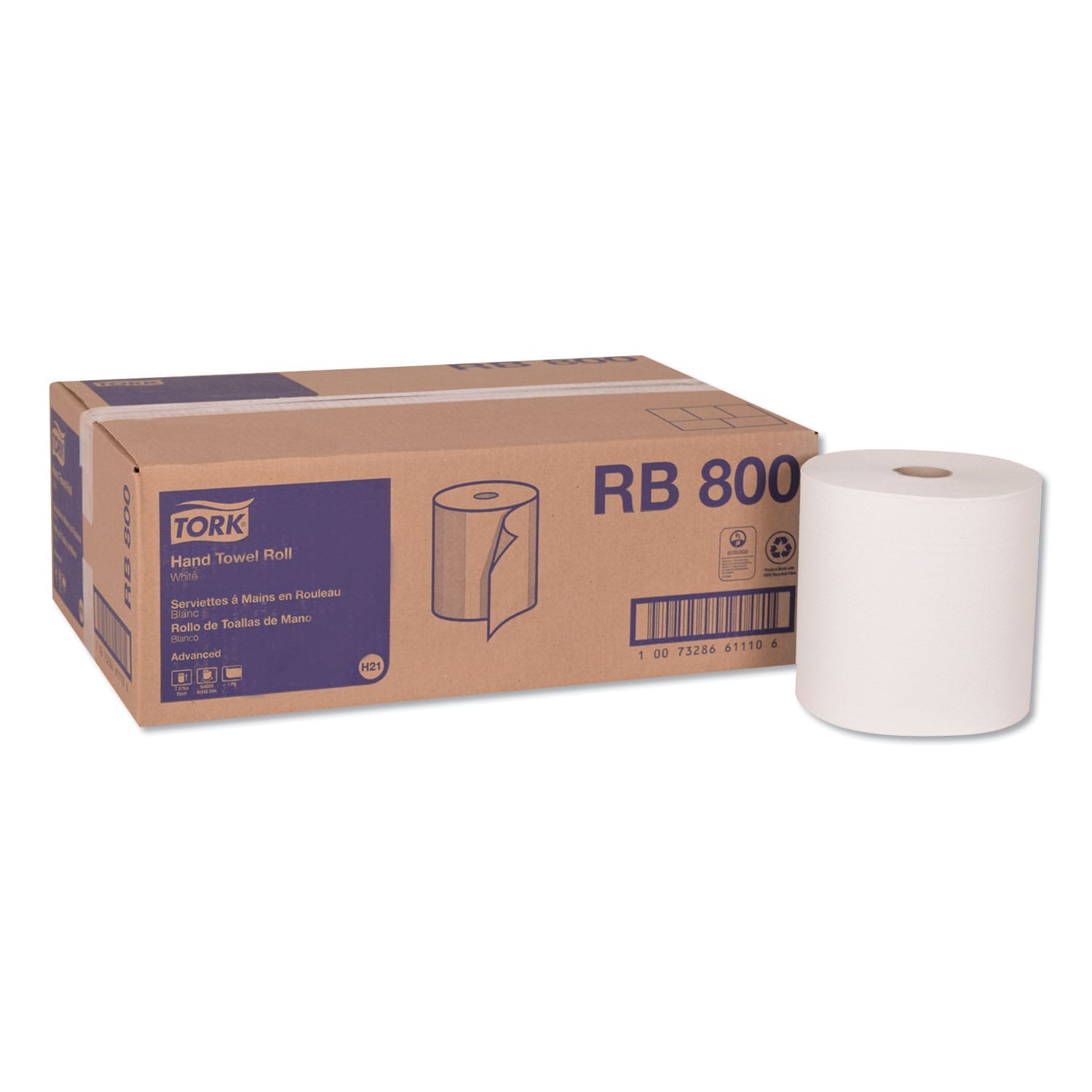 TORK ESNTRKRB800 Advanced Hardwound Roll Towel  1 Ply  7.88x 800 ft  White  6 Rolls per Carton