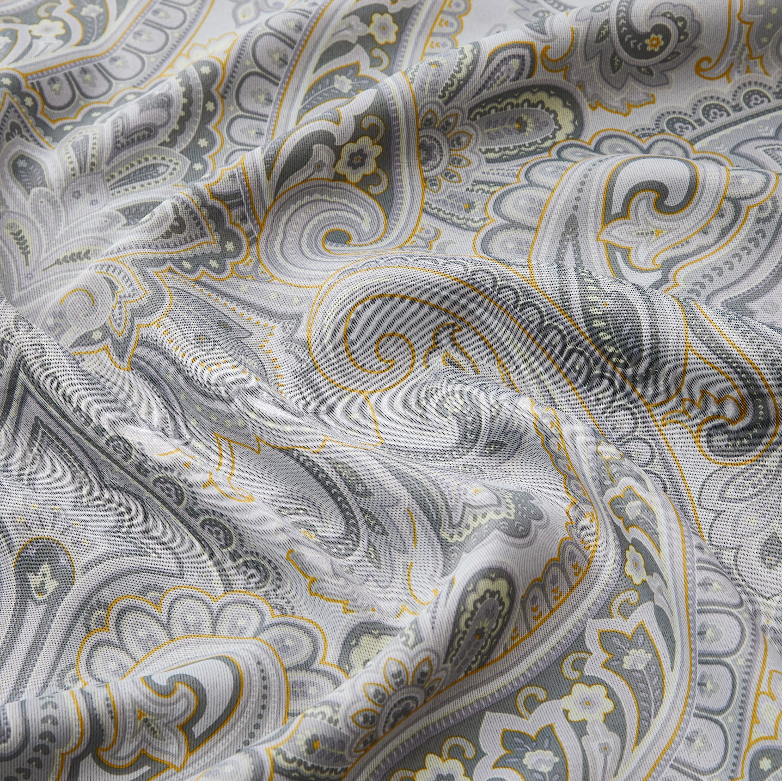 Grey Yellow Paisley Damask Blackout Grommet Window Panels