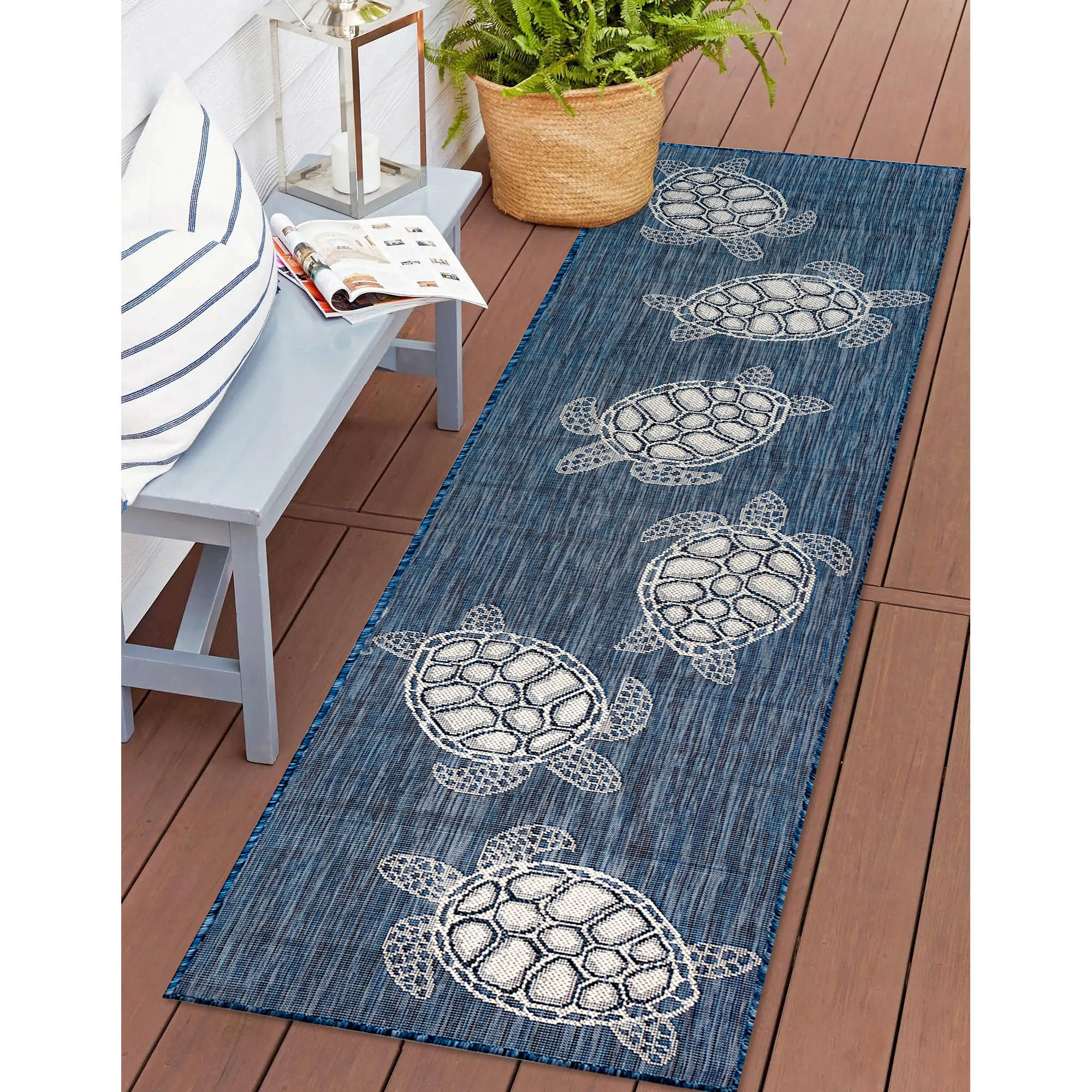 Liora Manne CRER5841333 Carmel 2 x 5 (ft) Loomed Polypropylene Navy Rectangular Indoor/Outdoor Coastal Runner rug