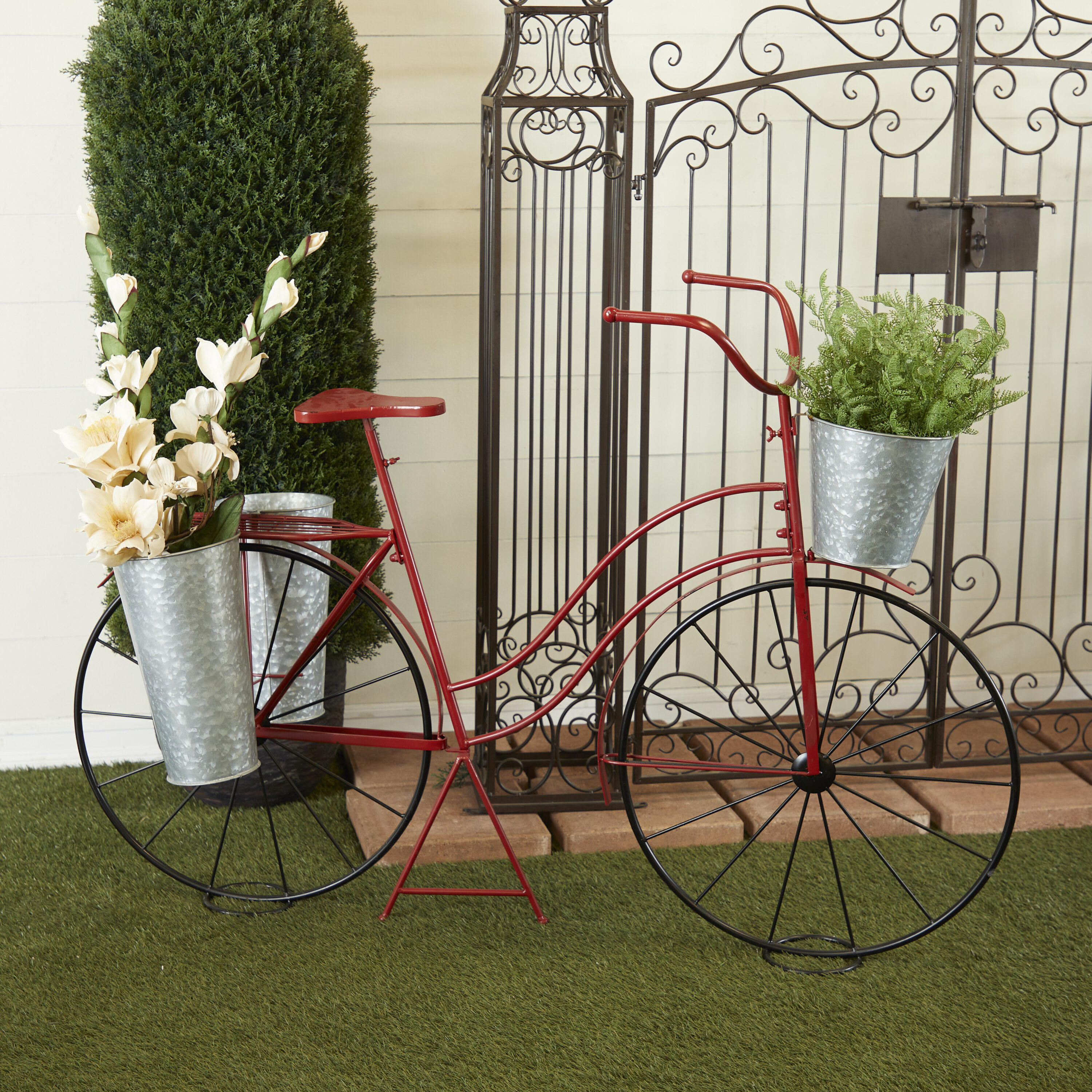 Grayson Lane 36762 38-Inches H x 73-Inches W Red with Basket and Saddle Bag Indoor/Outdoor Novelty Steel Plant Stand