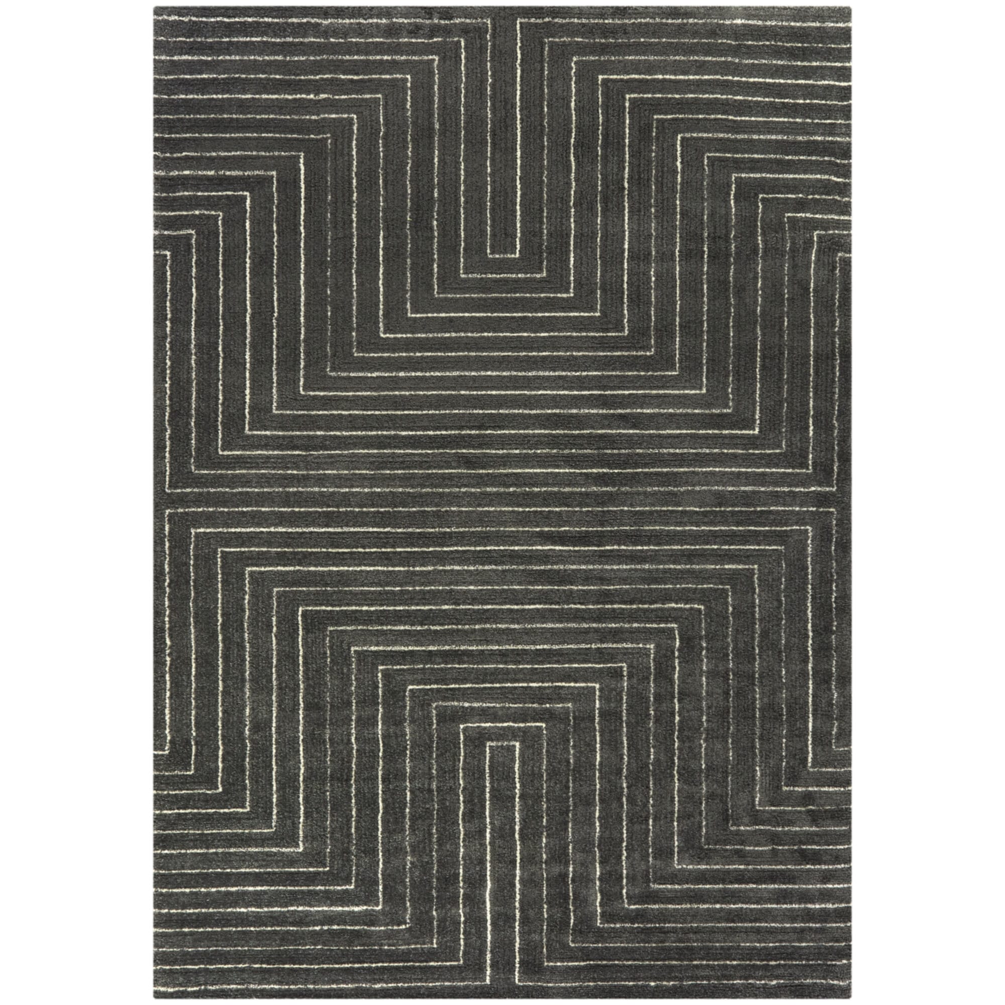 Charcoal Geometric Art Deco Synthetic Runner Rug 2'2" x 7'