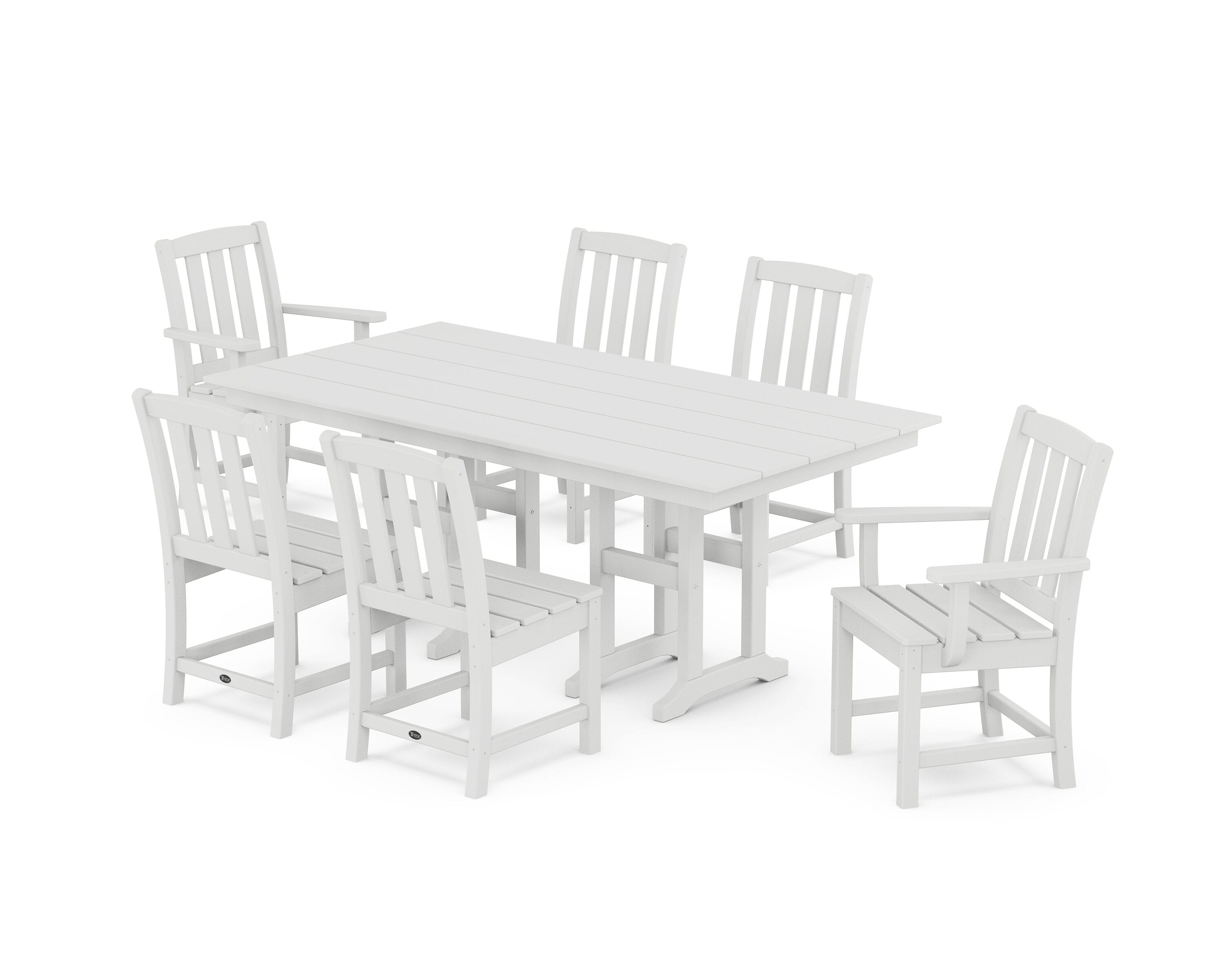 Cape Cod 7-Piece White Patio Dining Set Plastic Rectangle Table with 6 Stationary Chairs | - Trex Outdoor Furniture TXS2025-1-CW