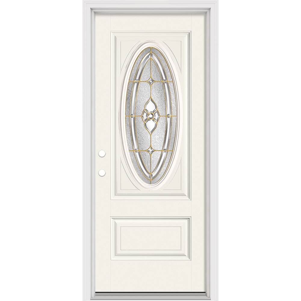 Masonite Georgian 32-in x 80-in x 4-9/16-in Fiberglass Right-Hand Inswing Arctic White Painted Prehung Slab Front Door with Brickmould Solid Core -  632021