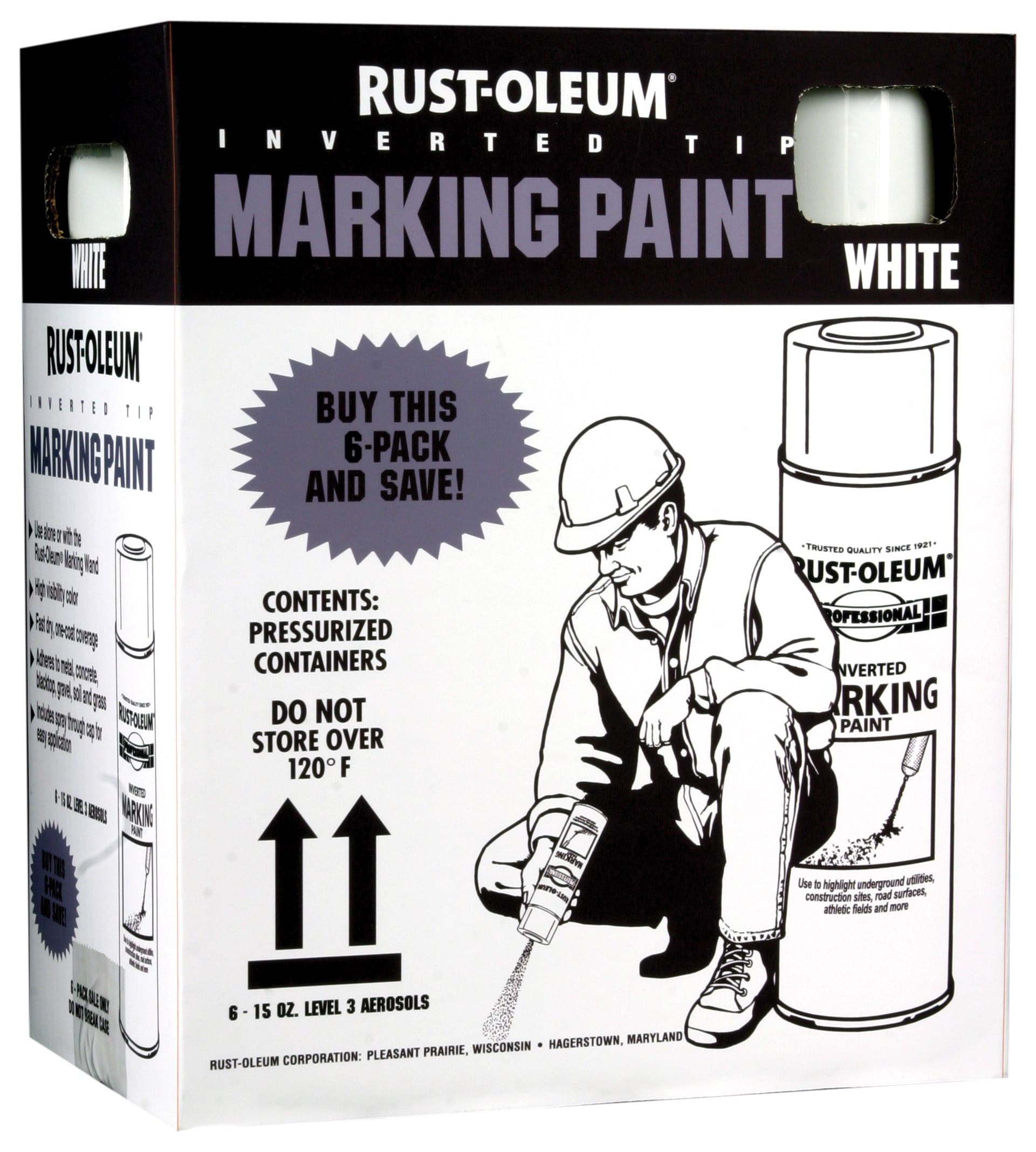 Rust-Oleum 266593 Professional 2x Distance White Marking Spray Paint 15-Ounce