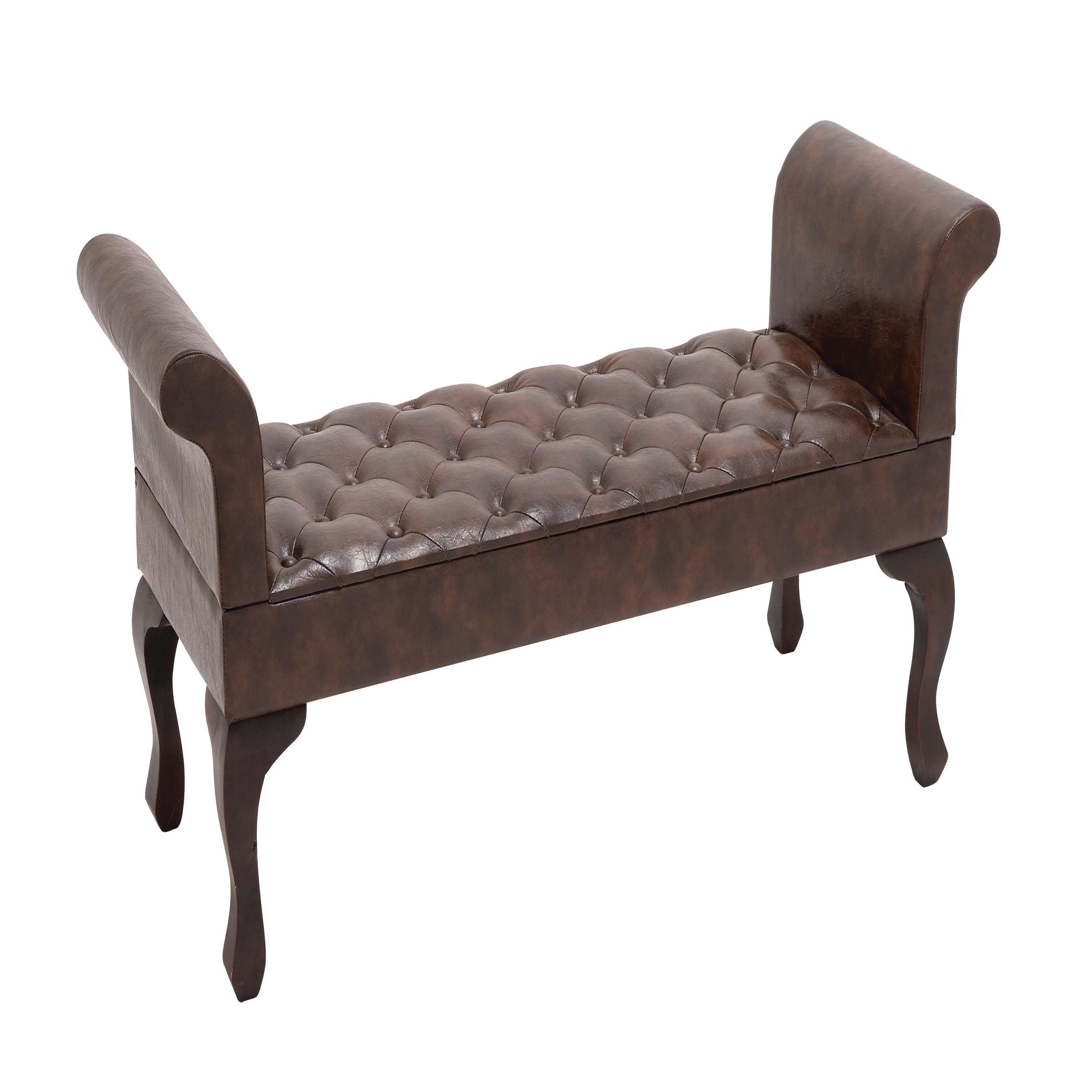 Modern 53'' Walnut Brown Leather and Wood Entryway Bench