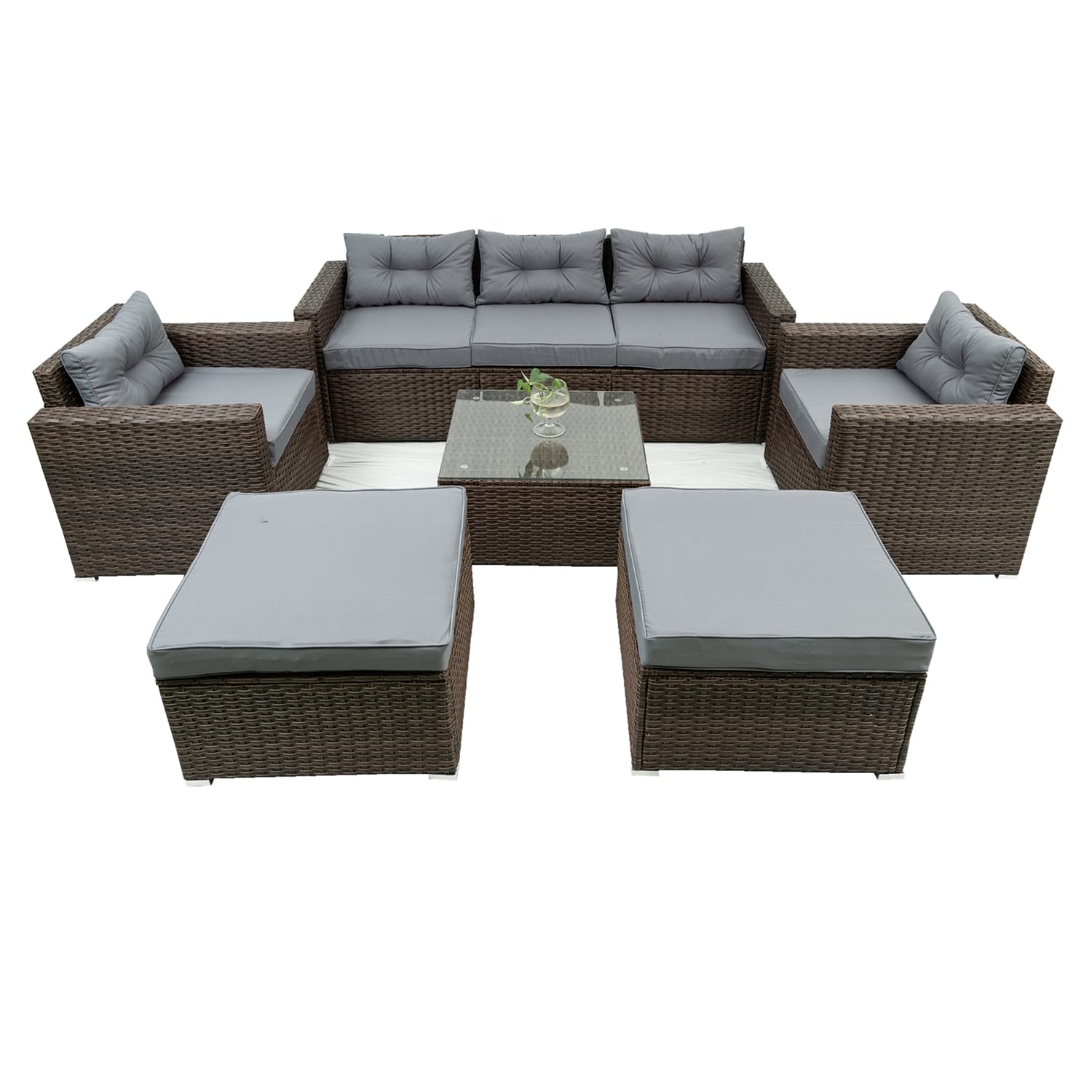 Bybafun YA7100003 6-Piece Patio Conversation Set with Gray Cushions