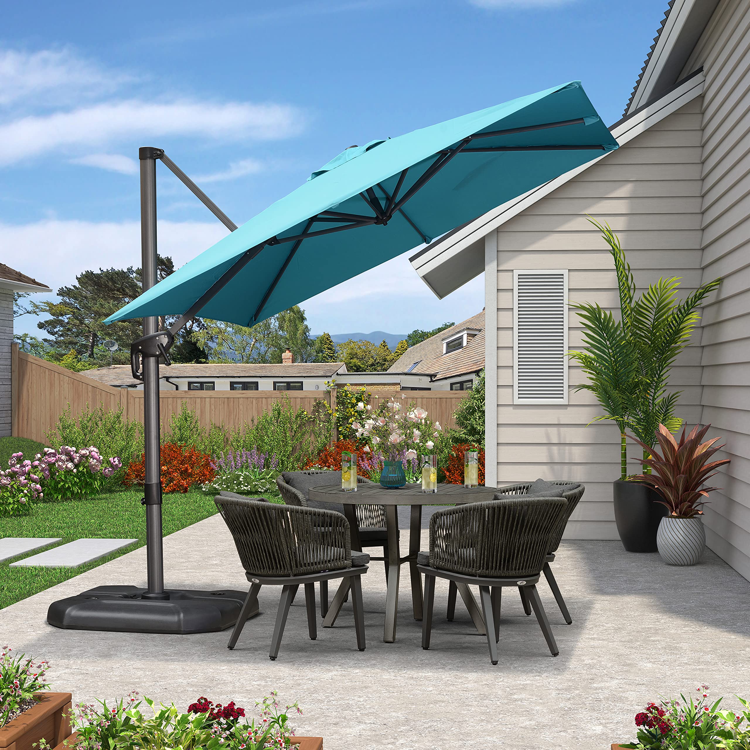 PURPLE LEAF LS04XHS08-BL 8-ft Aluminum Blue Crank Cantilever Patio Umbrella