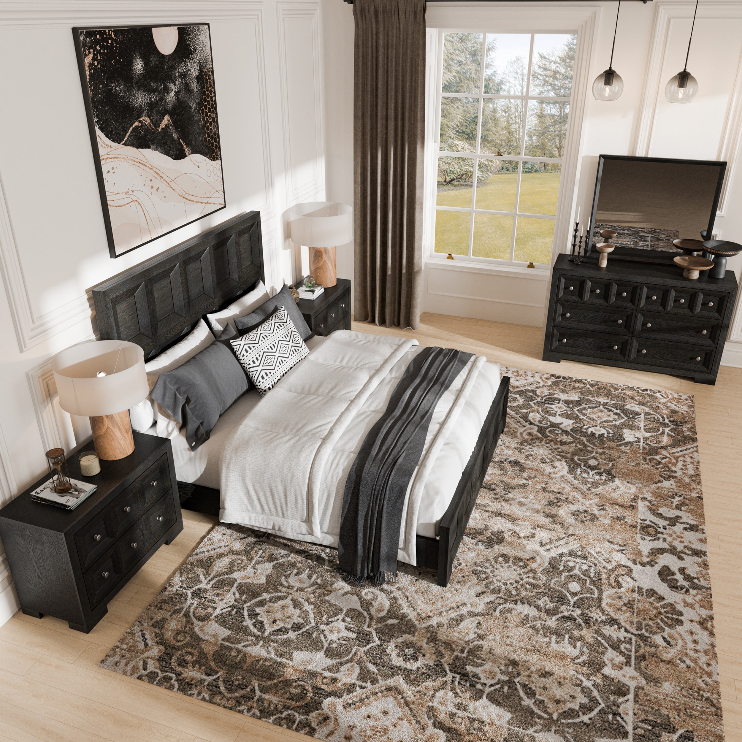 Furniture of America IDF79011BKQNDM2 Flonnin Weathered Black Queen Bedroom Set