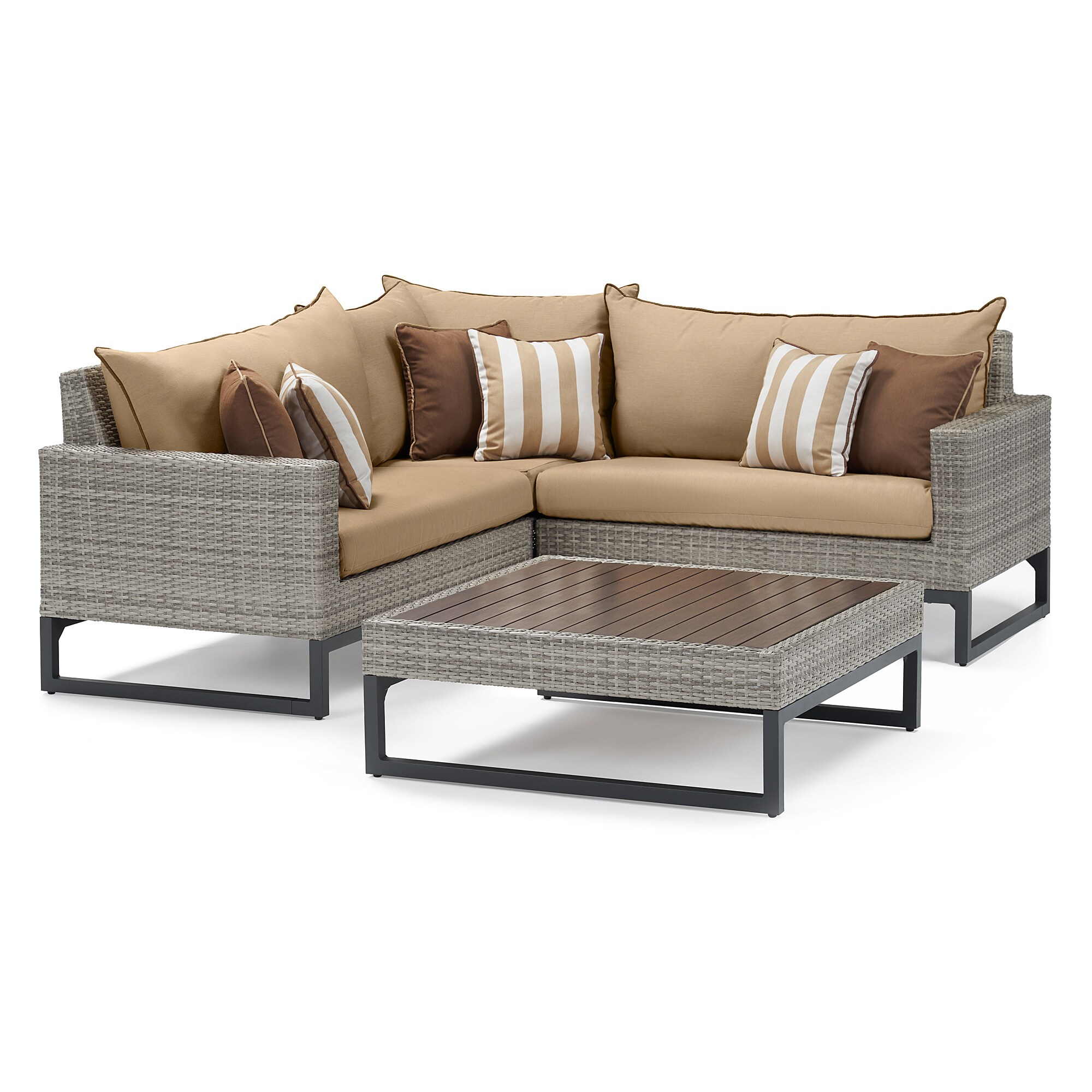 RST Brands OP-PESS4B-MILO-G-MXM Milo 4 -Piece Rattan Patio Sofa Conversation Set with Tan Sunbrella Cushions