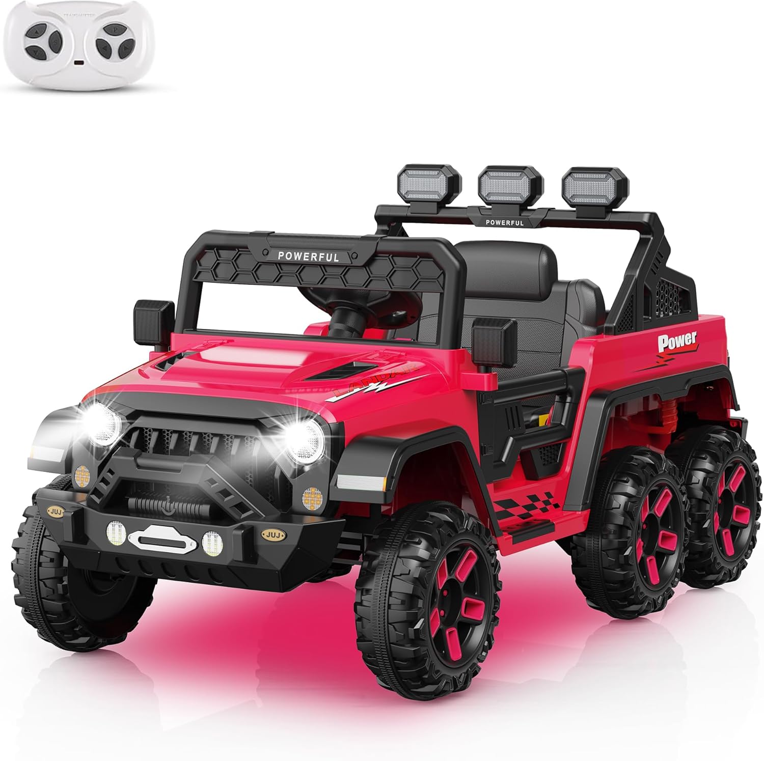 Qeetex CARPTO0ZC7FFM2 12V Kids Ride On Car With Parental Remote Control Bluetooth Led Lights Music And Three Speed Modes For Toddlers Rose Red
