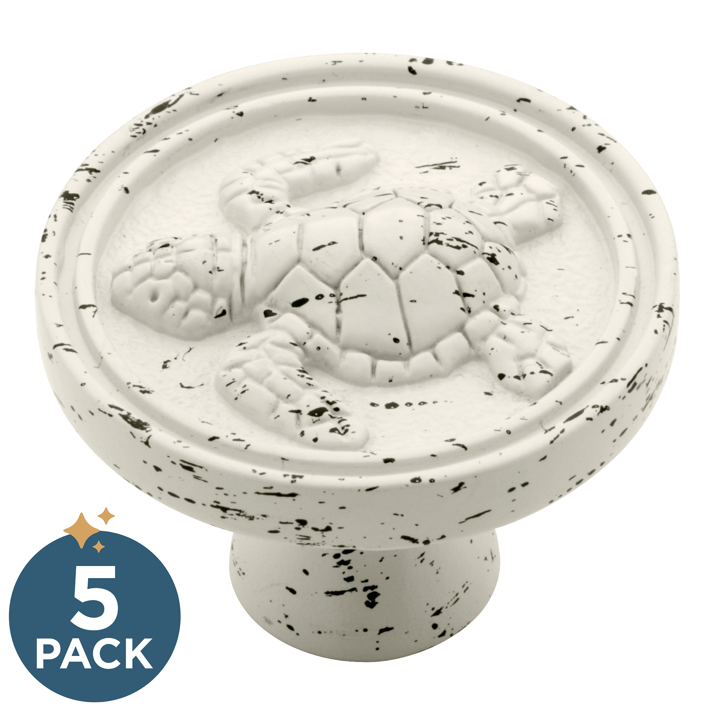 Franklin Brass PBF656C-254-C1 Turtle 1-7/16-in Vintage Antique White Round Cabinet Knob 5 -Pack