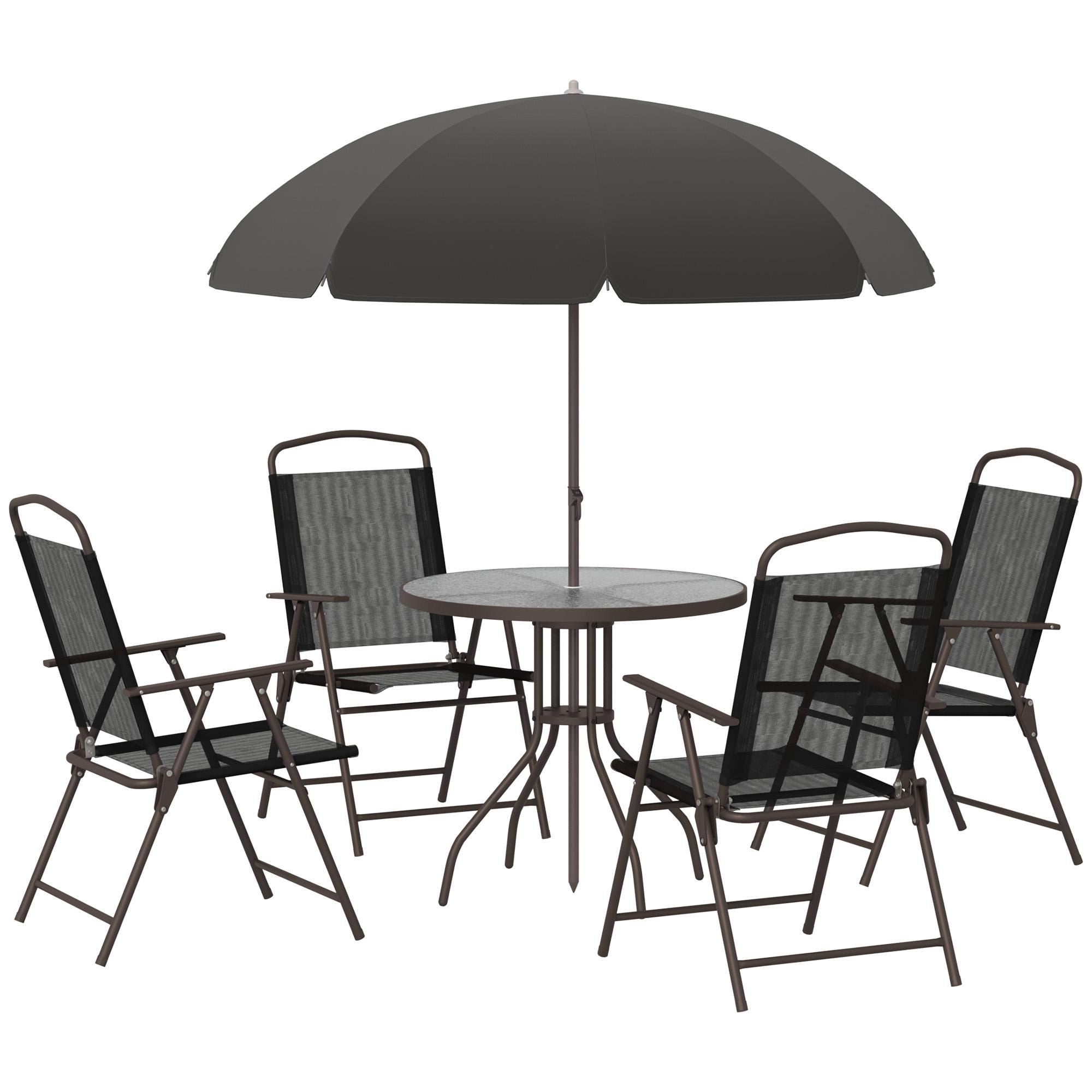 Bayfeve BFAOS-200910-OD 6 -Piece Black Patio Dining Set Steel Round Table with 4 Black Stationary Chairs and Umbrella Included