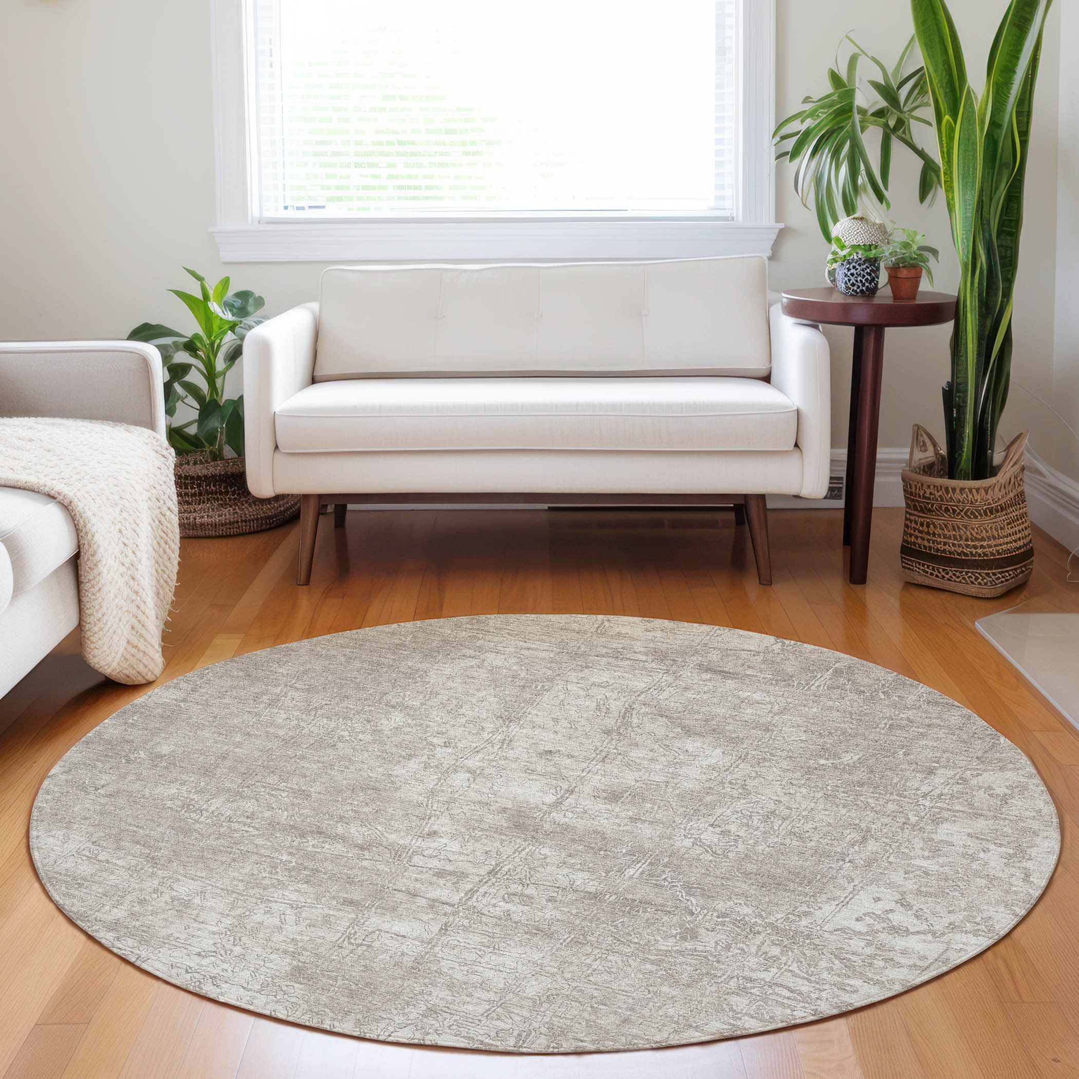 Addison Rugs ACN559IV8RO Chantille ACN559IV 8 x 8 (ft) Polyester Ivory Round Indoor/Outdoor Abstract Machine washable Area rug