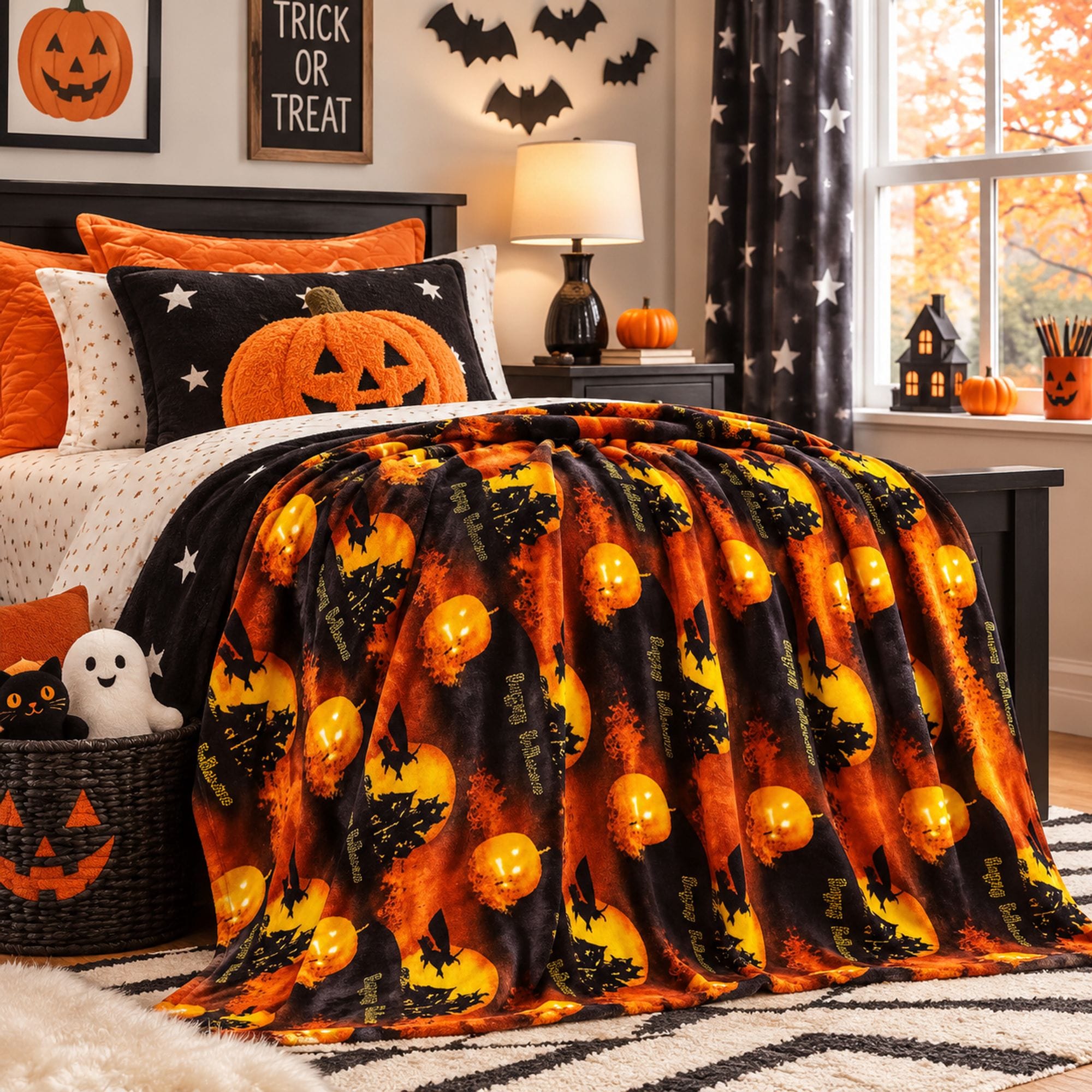 KATE AURORA Ultra Soft and Cozy Oversized Halloween Flying Witches Plush Throw Blanket Cover 50 in W x 60 in L