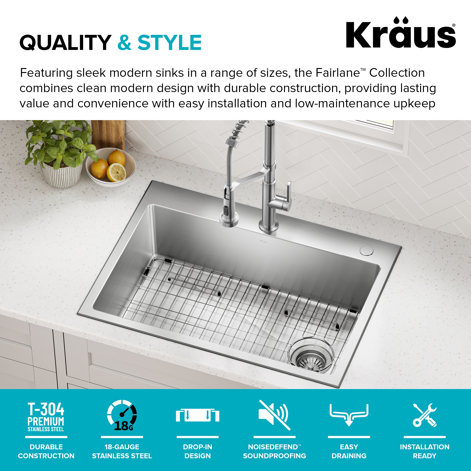 Kraus Fairlane Drop-in 30-in x 22-in Stainless steel Single bowl ...