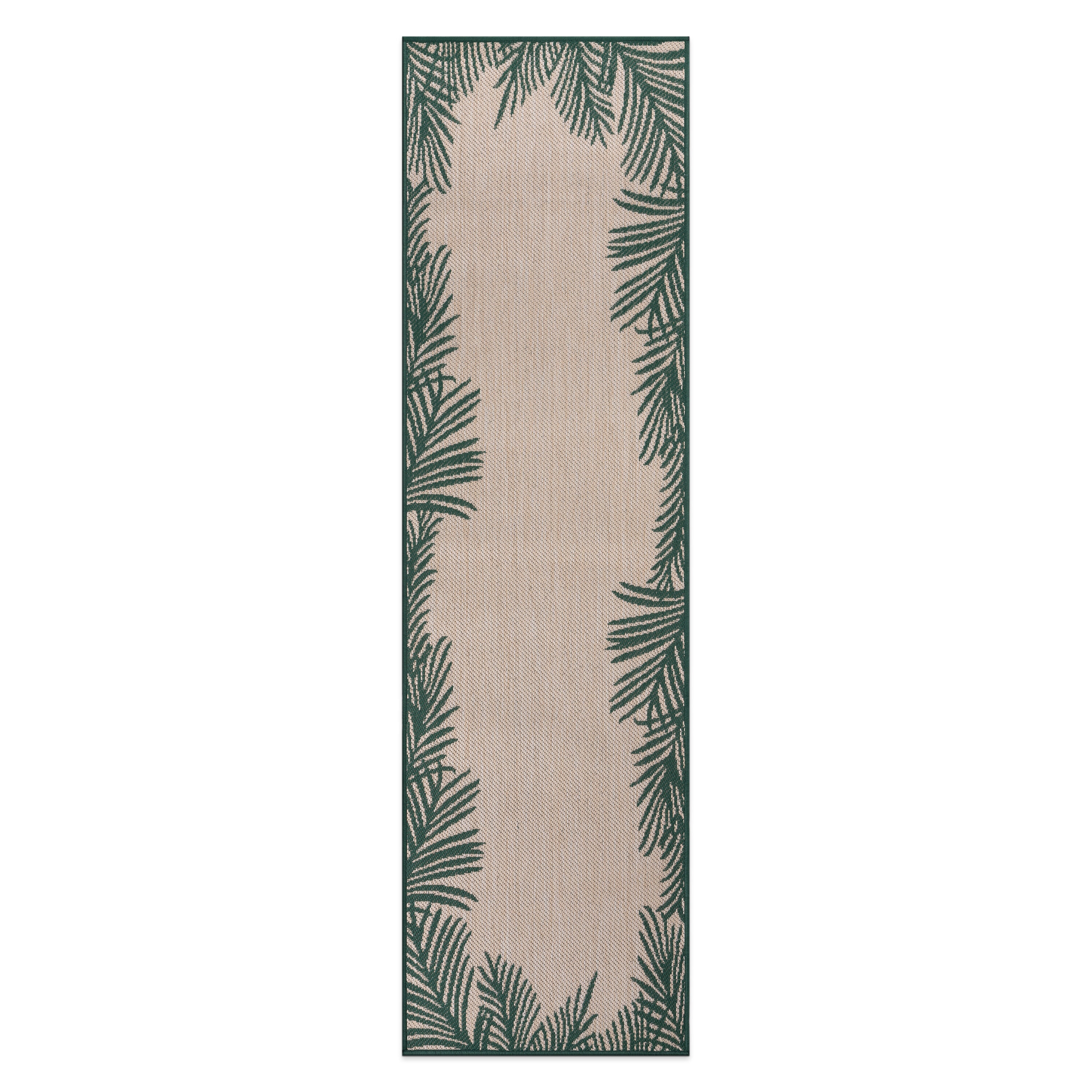 Tropical Palm Floral Green Synthetic 2'x7' Indoor/Outdoor Rug