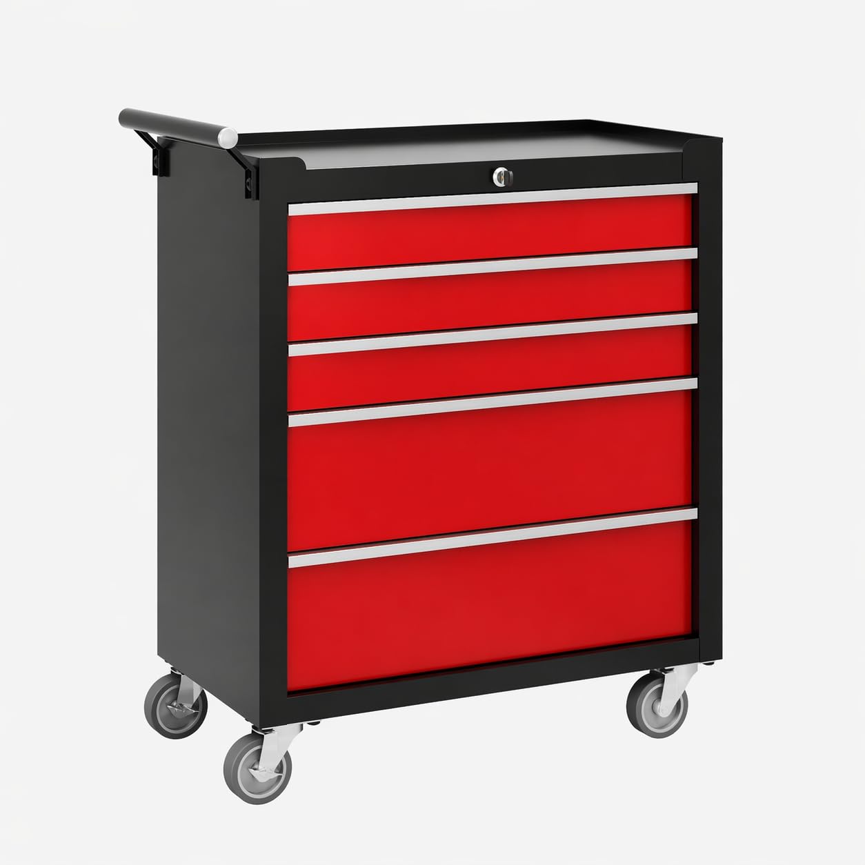 GarveeLife 24 Inch Rolling 5-Drawer Tool Chest Heavy-Duty Mobile Garage Tool Cabinet with Central Lock and Casters Red Black