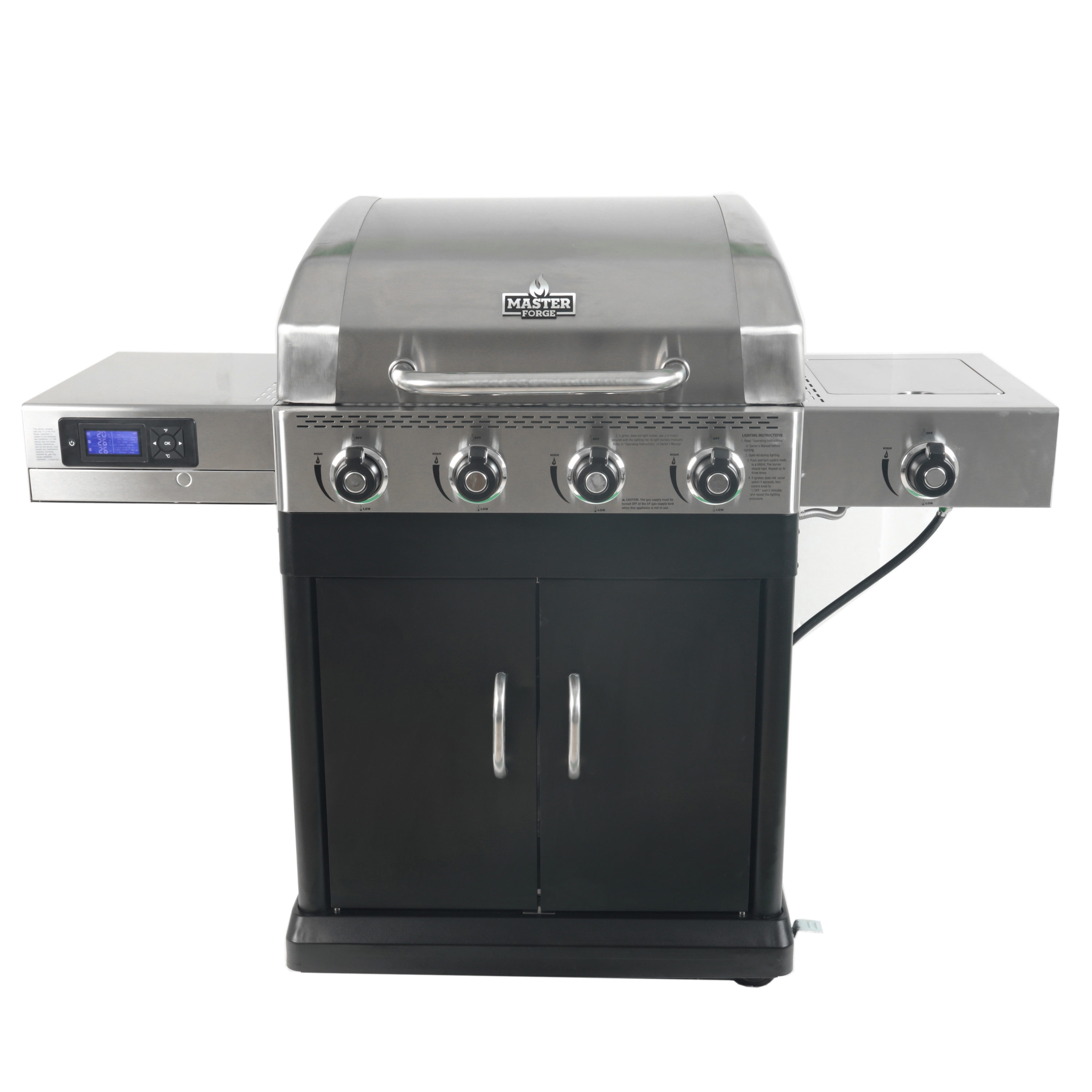 Master Forge Silver and Black/Stainless Steel and Powder Coated 4-Burner Liquid Propane Grill with 1 Side Burner in the Gas Grills department at Lowes.com
