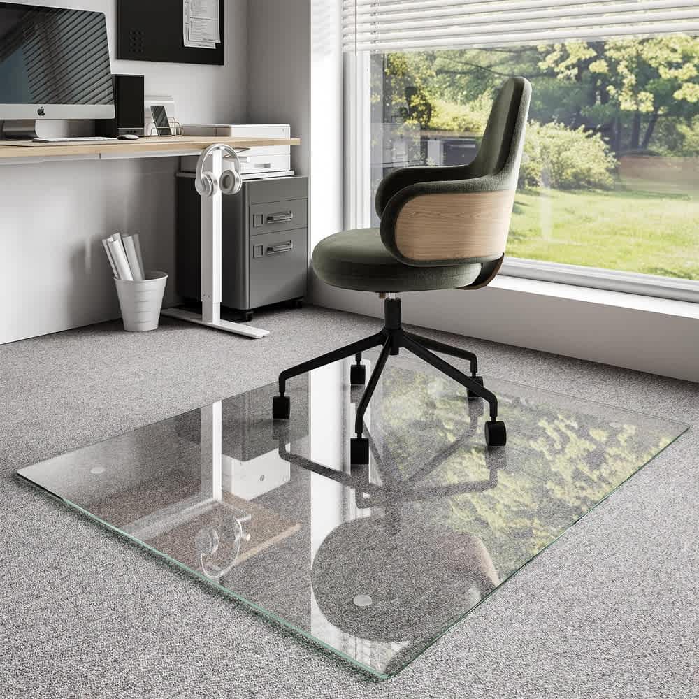 Aoibox -  1 Piece 40 x 48 Inch Tempered Glass Chair Mat Crystal Clear Rounded Edges Non Slip Pads...