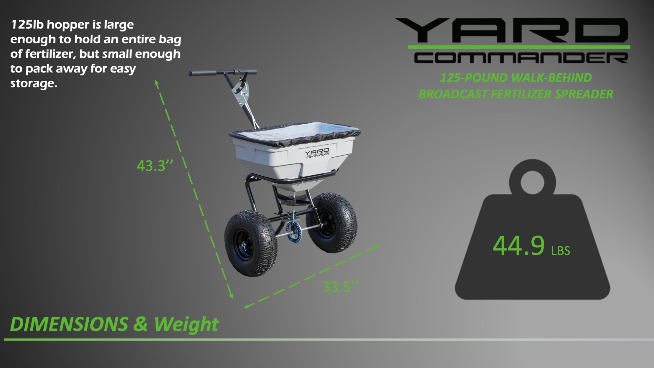 Yard Commander 125lb Broadcast Compatible with Ice Melt, Salt and