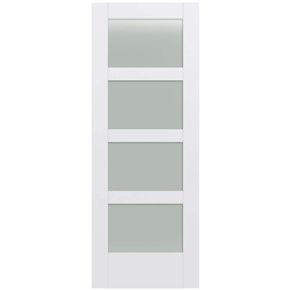 Jeld Wen Moda 1044w 28 In X 80 In 4 Panel Square Frosted Glass Smooth Solid Core Primed Mdf Slab 9563