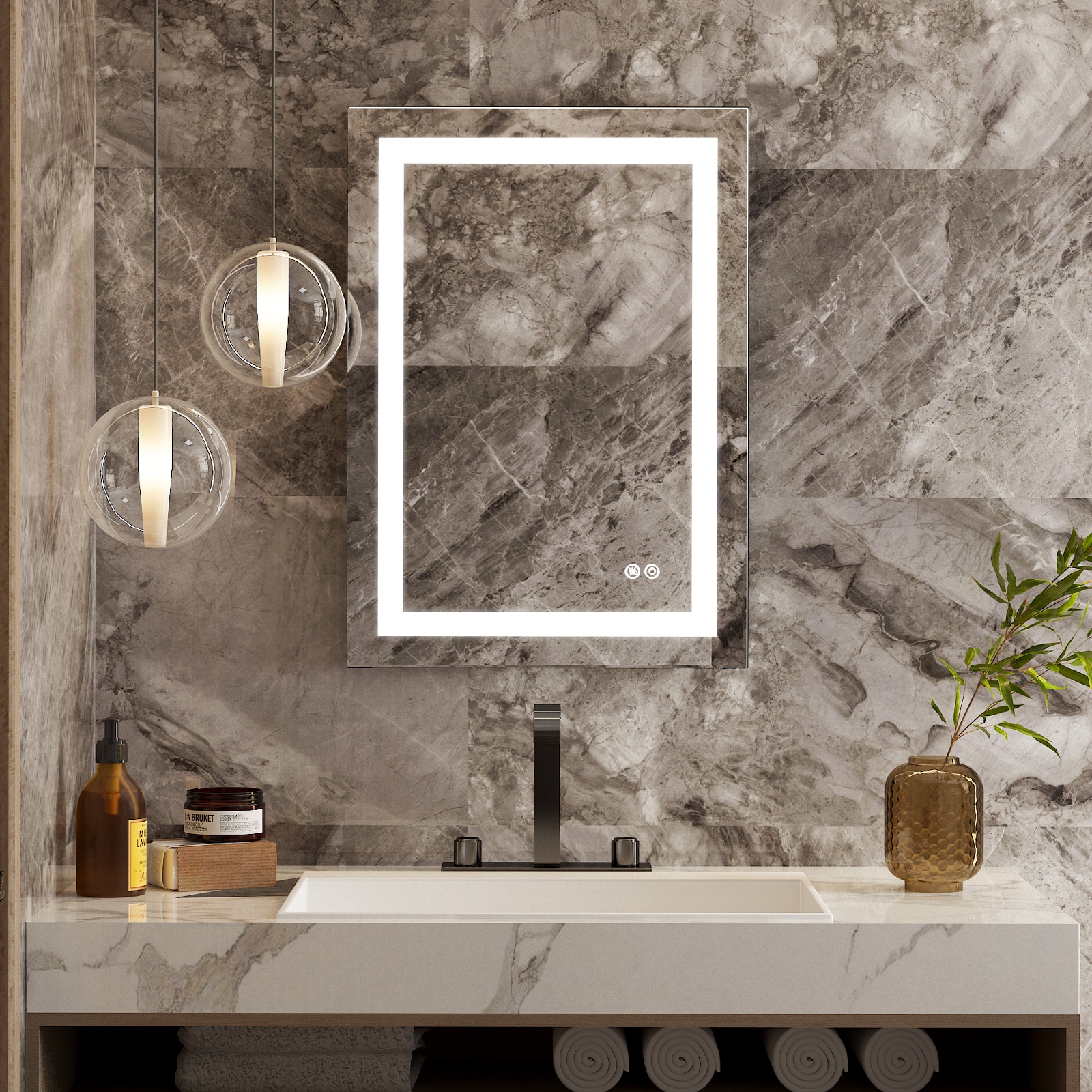 Forclover MRE-AL2028 20-in x 28-in Polished Frameless Rectangle Dimmable LED Lighted Fog Free Bathroom Vanity Mirror ( Silver )