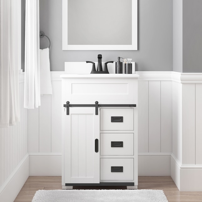 Style Selections Morriston 24 In White Undermount Single Sink Bathroom Vanity With Engineered Stone Top The Vanities Tops Department At Com - Rustic Farmhouse Bathroom Vanity 24 Inch