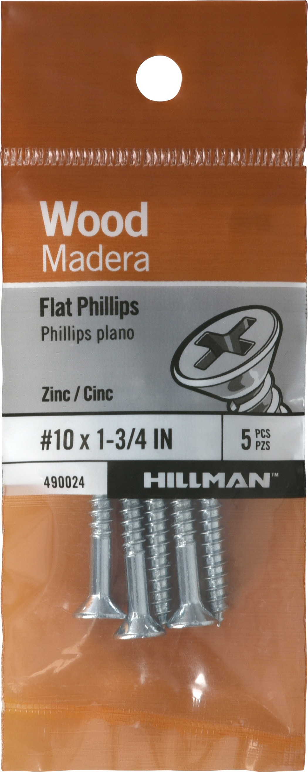 Hillman 490024 #10 x 1-3/4-in Zinc-plated Interior Wood screws ( 5 -Per Box )