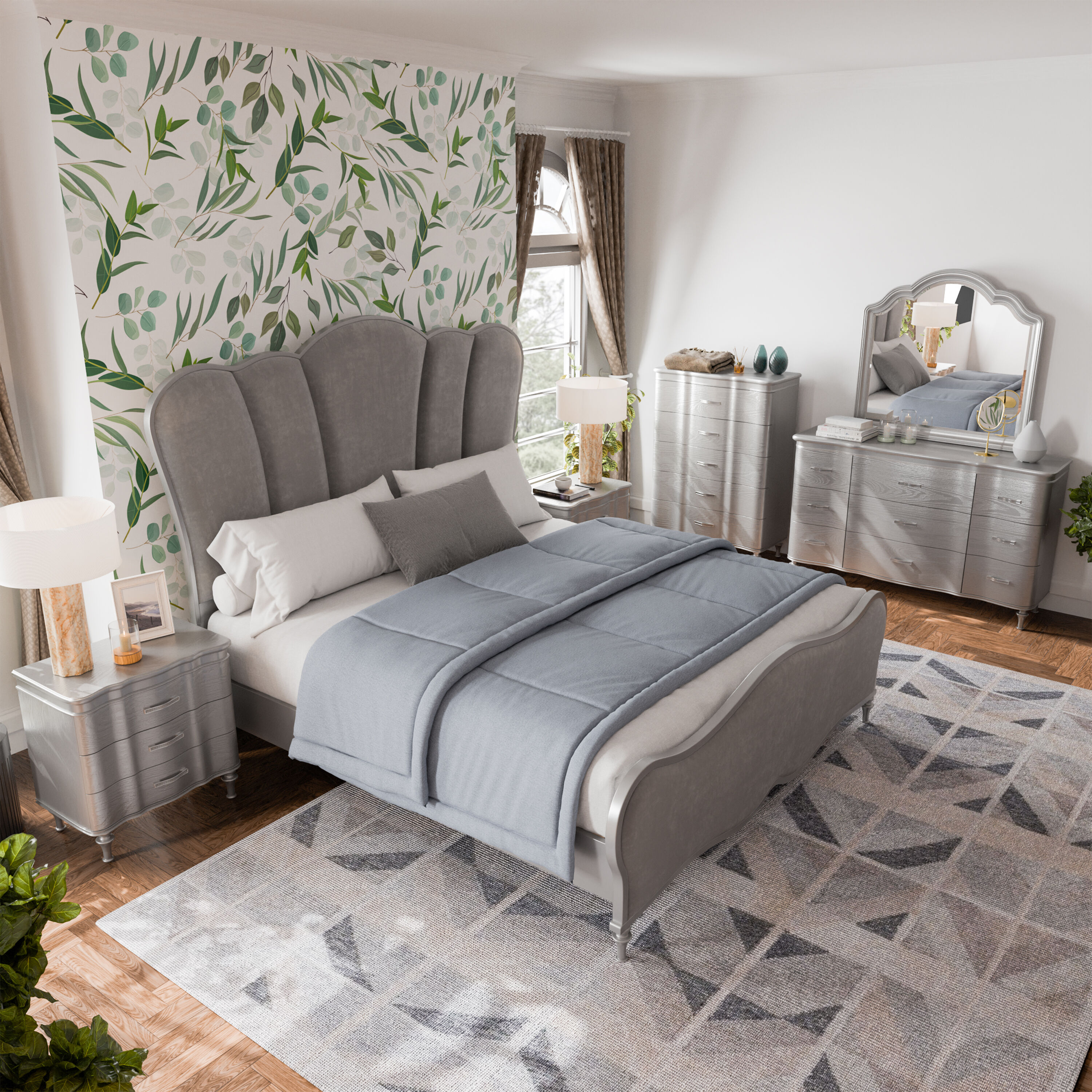 Furniture of America IDF7416SVEK-6PC Seabliss Silver King Bedroom Set