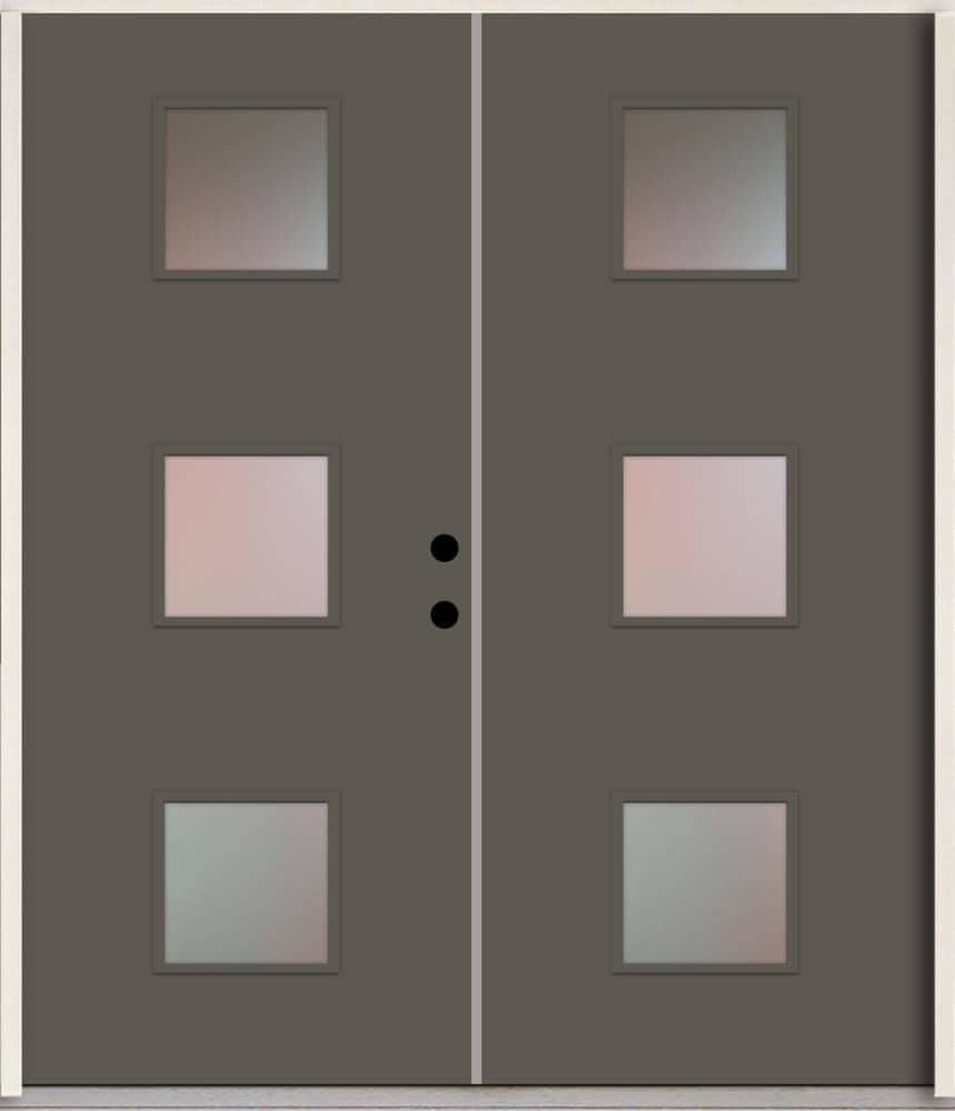 RELIABILT LO1066580 Spotlights 72-in x 80-in x Fiberglass 1/4 lite Left-hand inswing Thunder Gray Paint Painted Prehung Double Front Door Insulating core