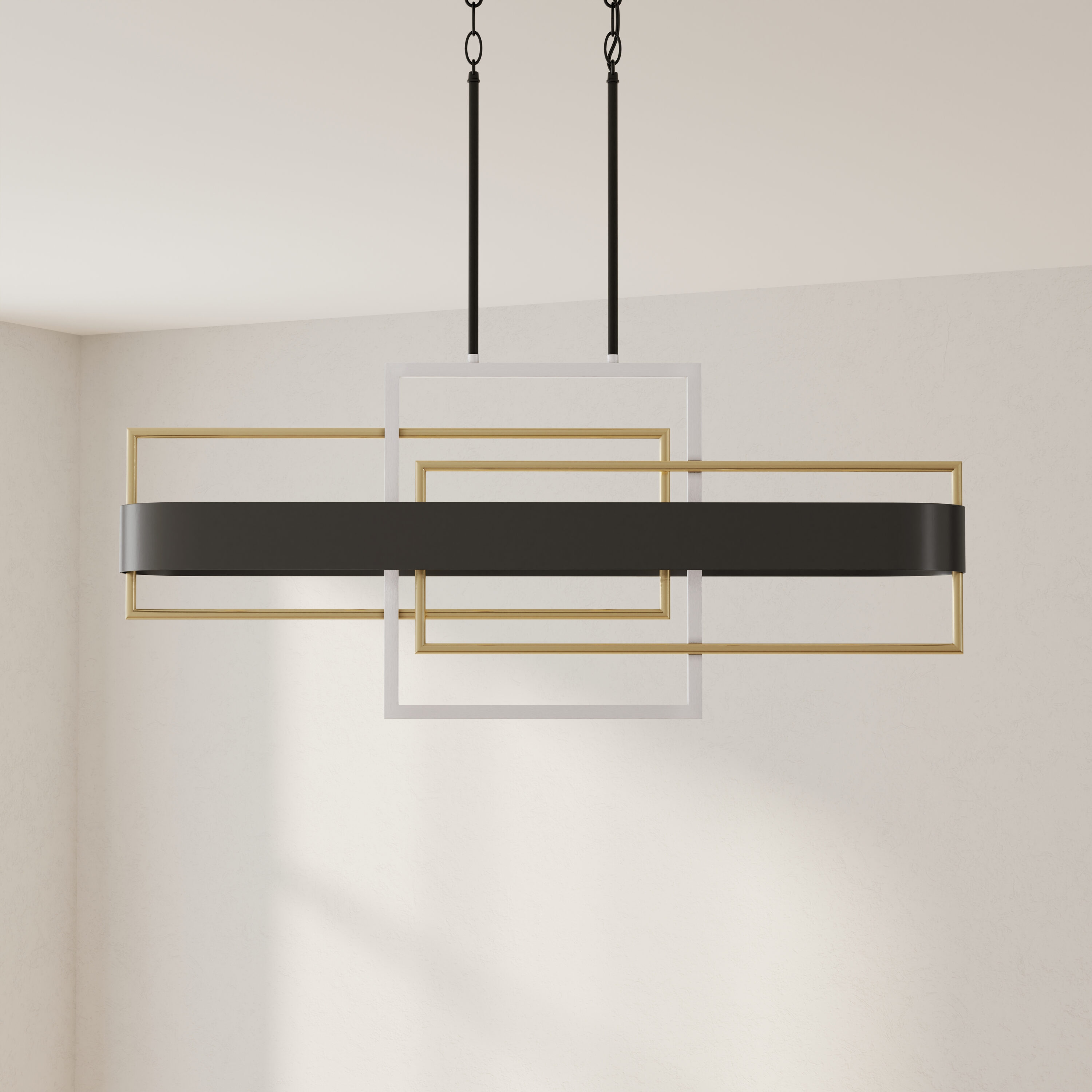 Adagio 38" Black Steel Linear Chandelier with Geometric Accents